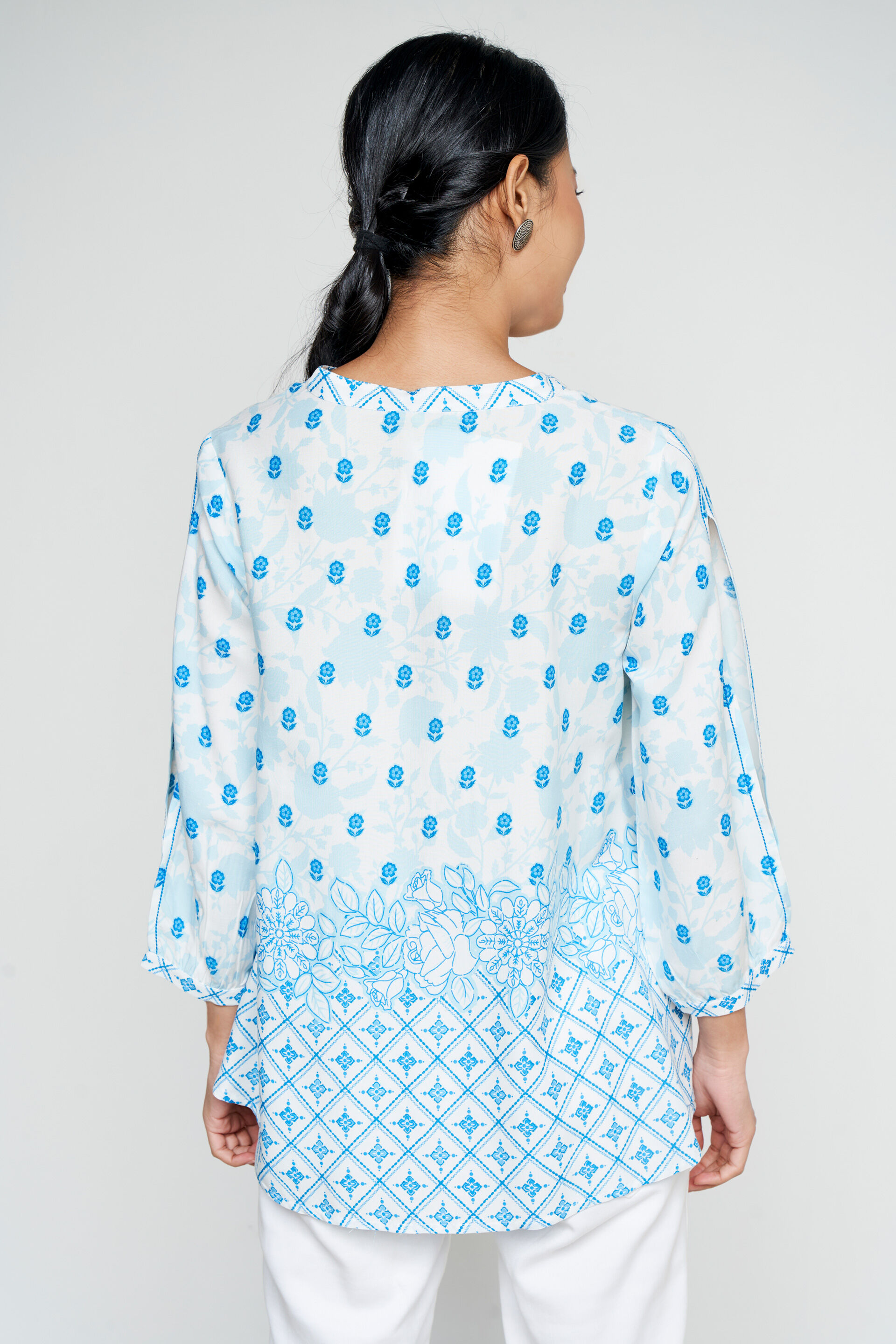 Blue Floral Straight Top, Blue, image 3