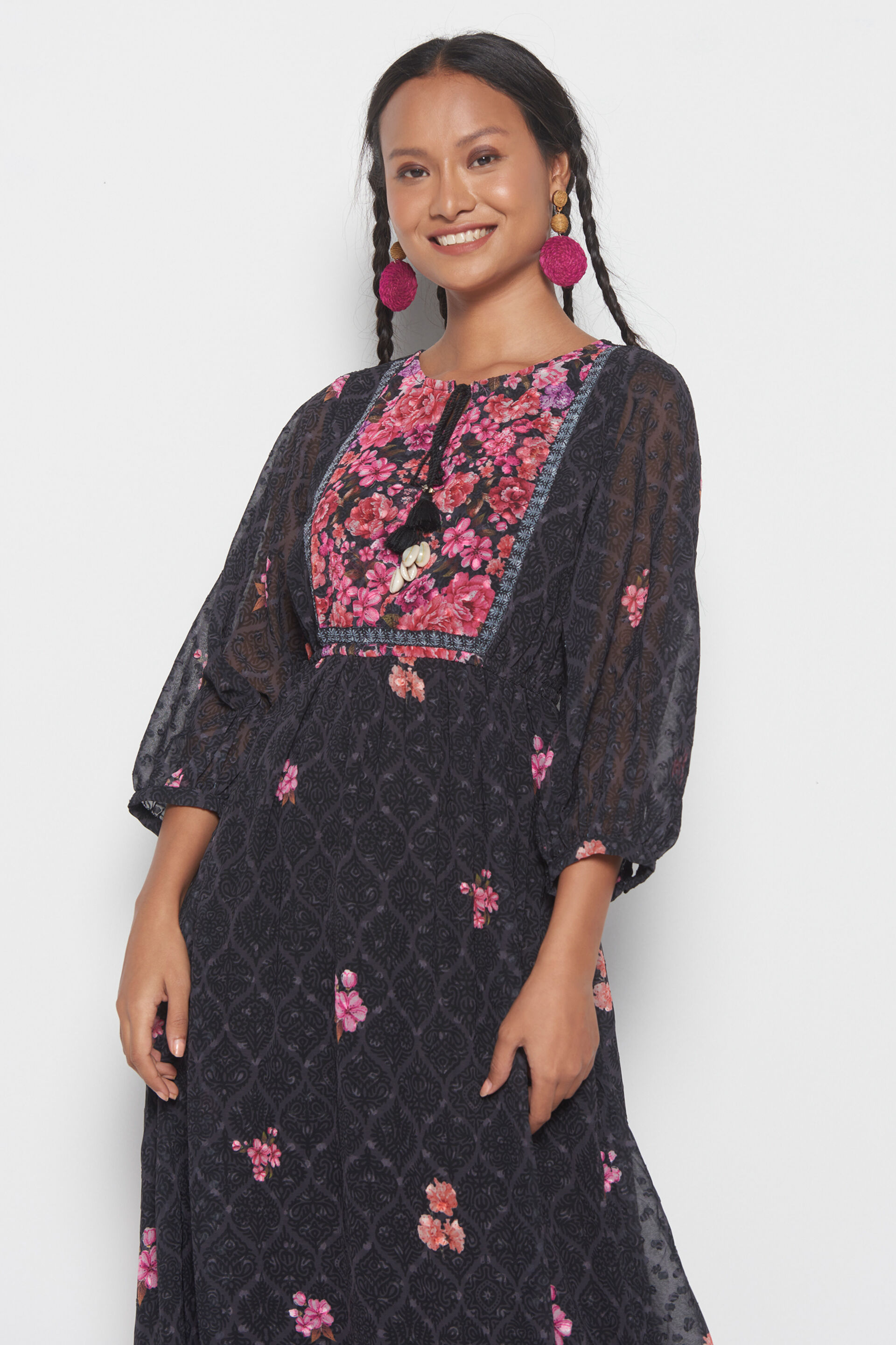 Floral Classic Dress, Black, image 4