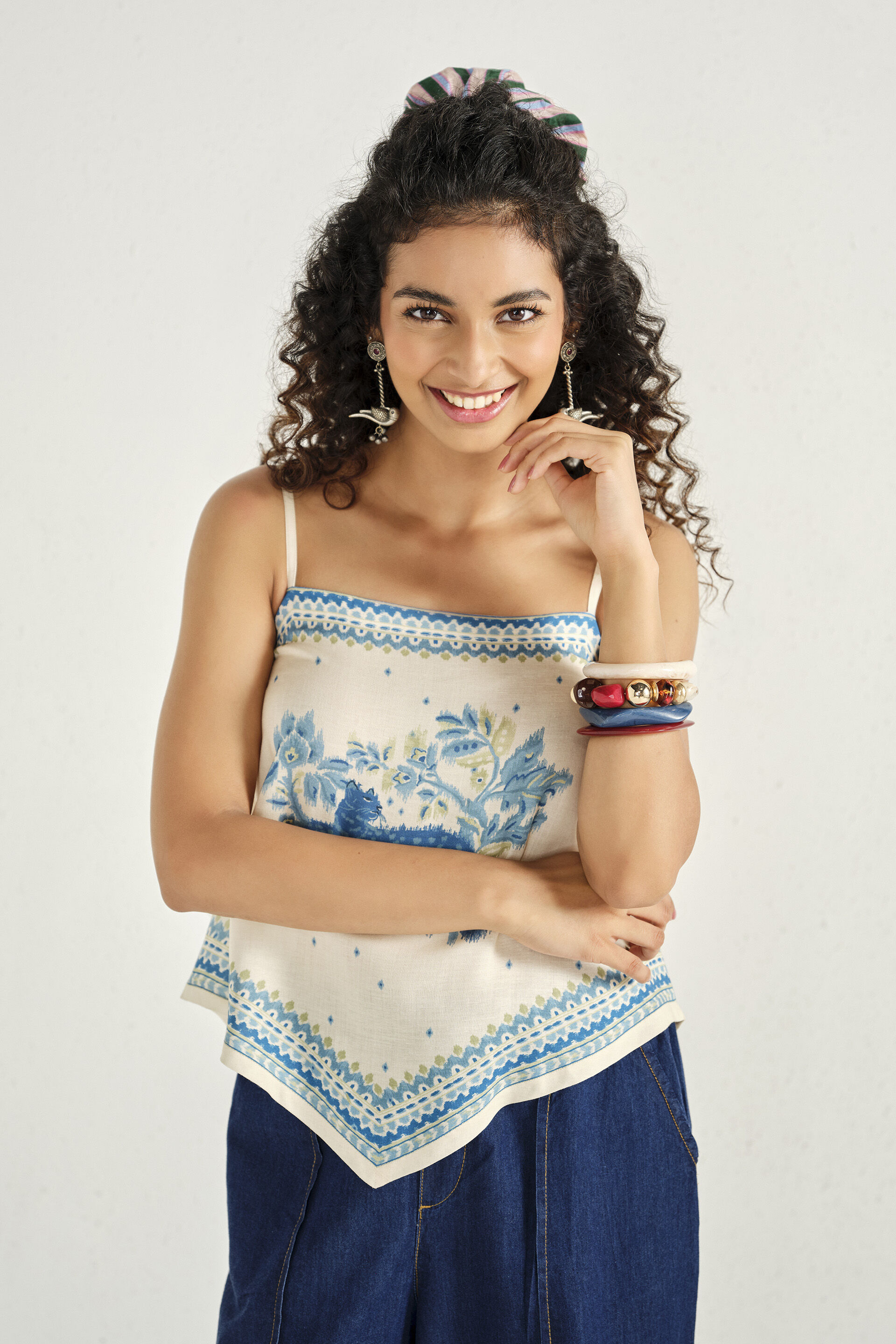 Ivory Cropped Handkerchief Top, White, image 4