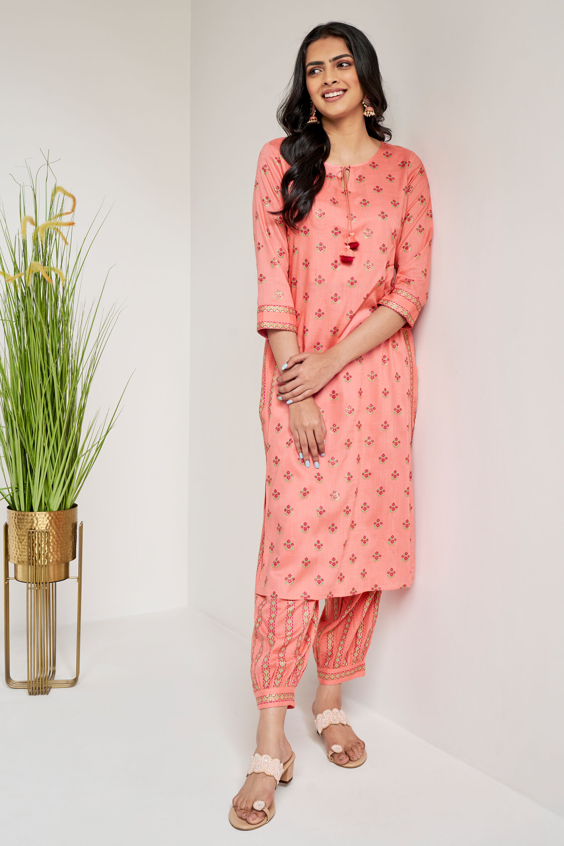 Coral Floral Straight Set, Coral, image 2