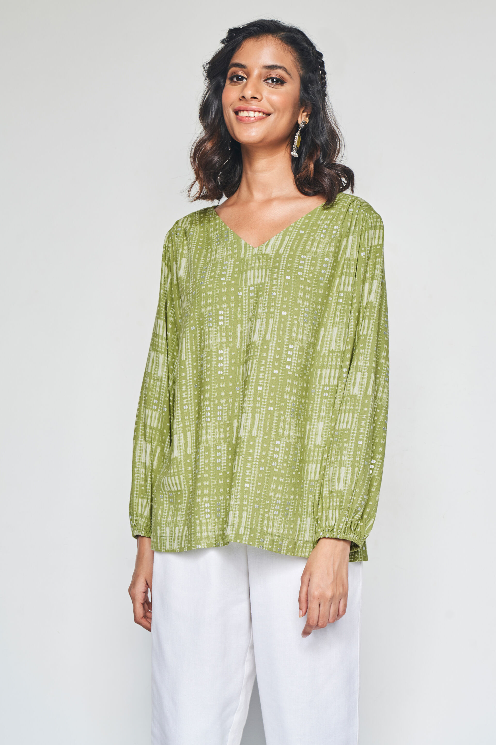 Kusum Printed Kurta Top, Lime, image 5