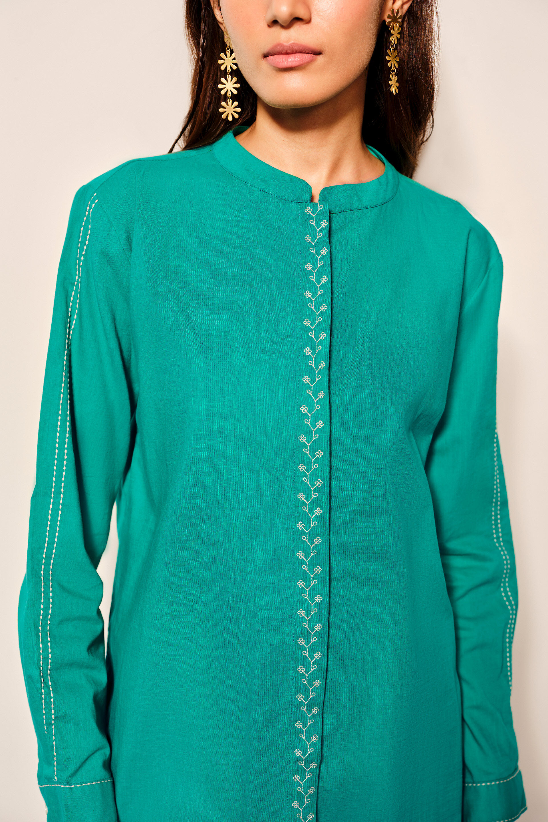 Turquoise Blue Cotton Shirt, Turquoise, image 5