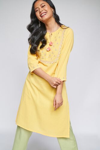 Global Desi Women Yellow Self Design Pure Cotton Top With Pleat