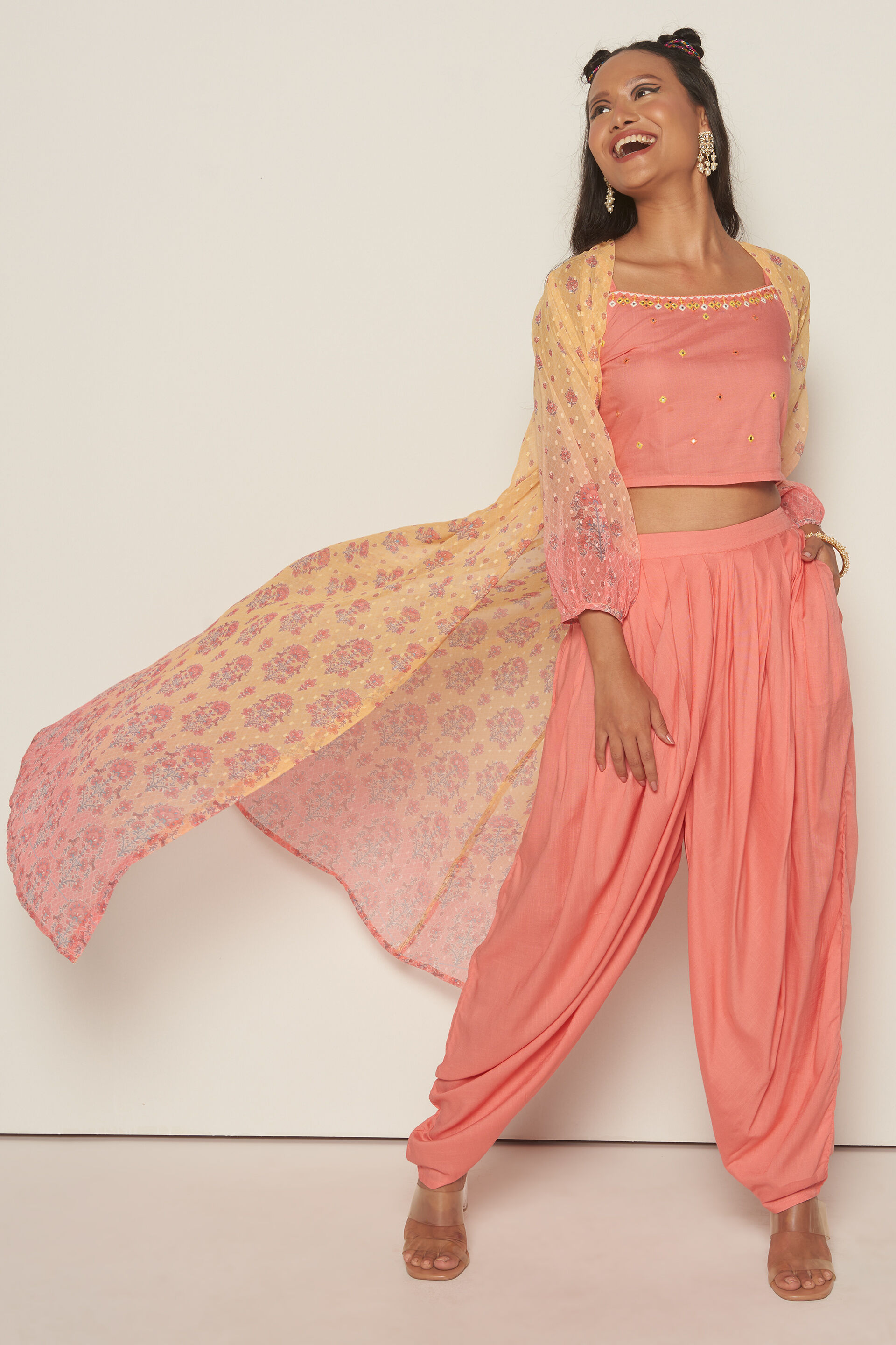 Cassata Dhoti Pant Set, Coral, image 2