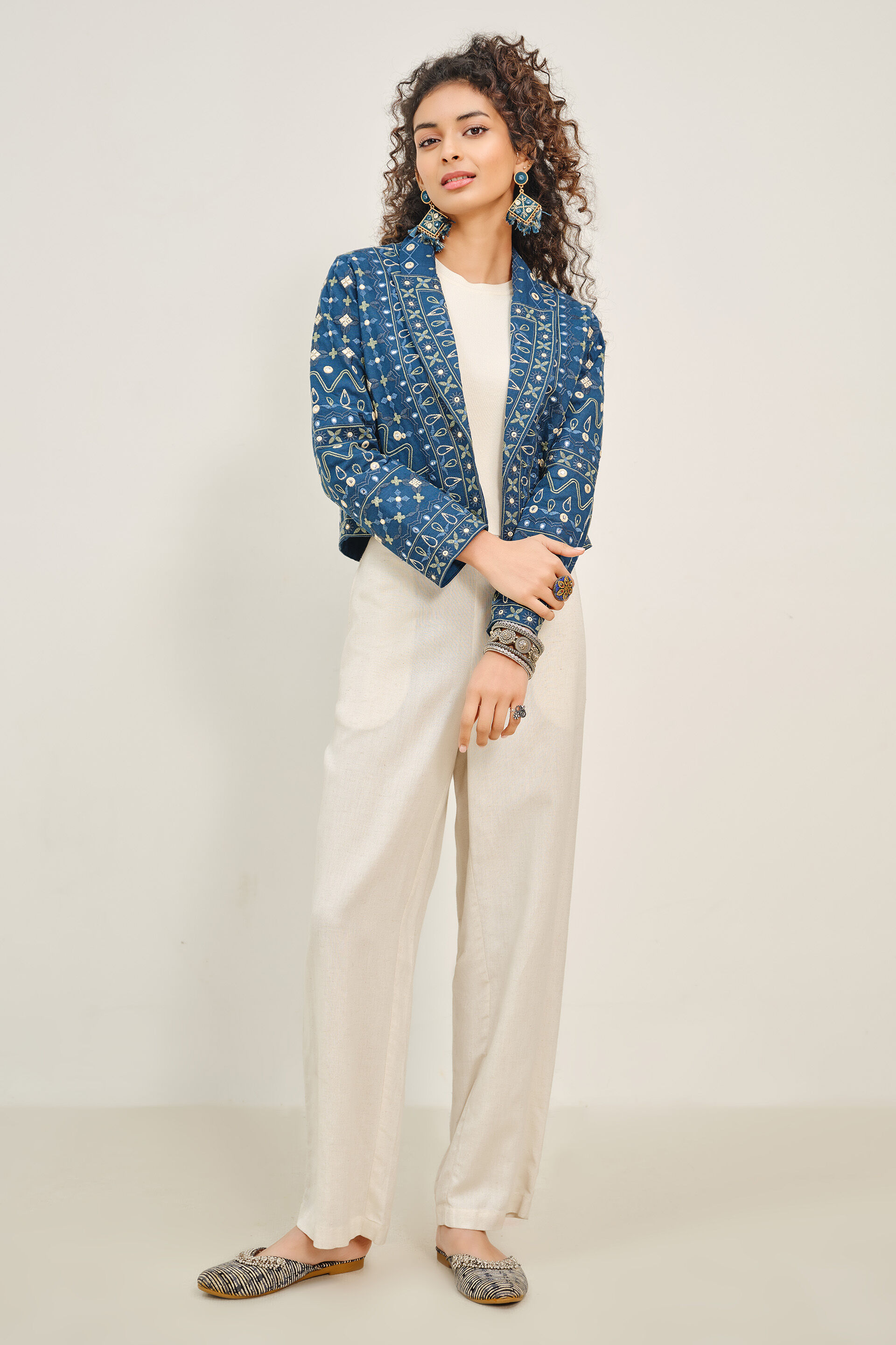 Indigo Mirrorwork Embroidered Jacket, Indigo, image 3