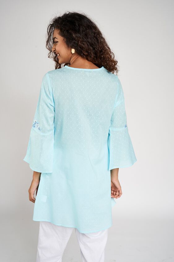 5 - Light Blue Self Design Embroidered A-Line Dress, image 5