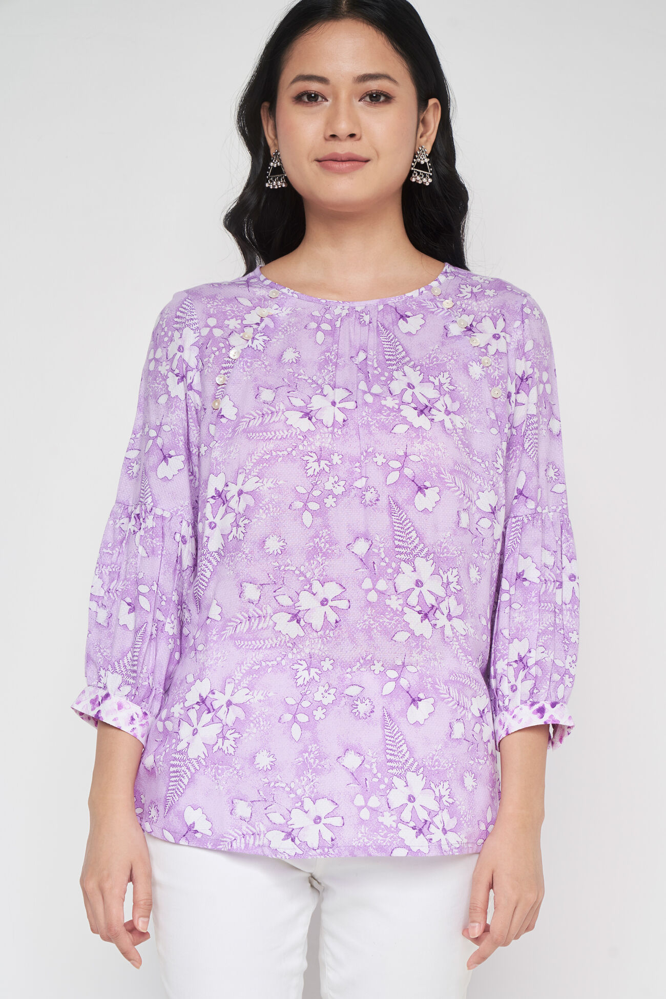 Buy Lilac FLORAL Straight Top Online at Best Price at Global Desi-  SS22GH116TPMD