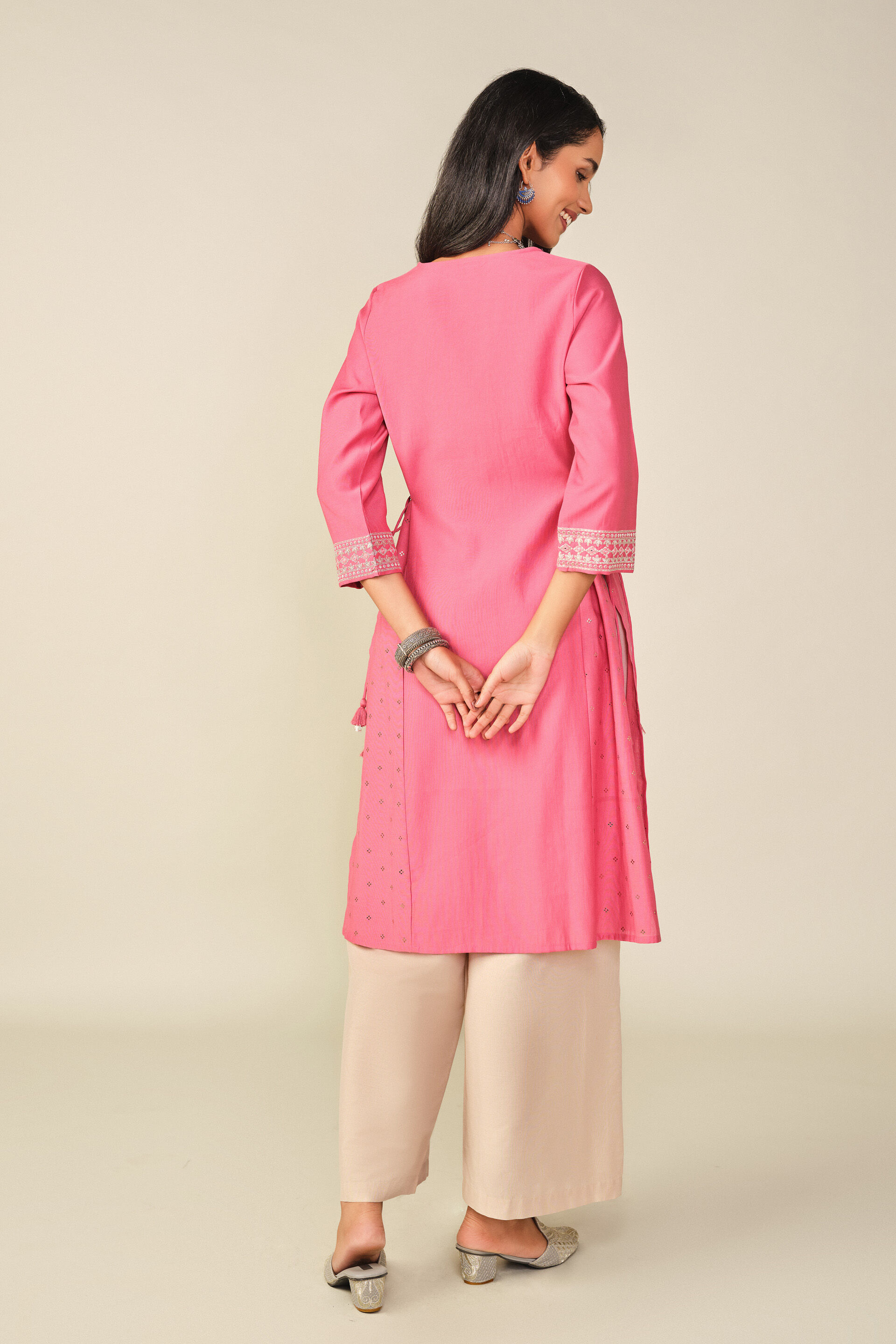 A-Line Printed Kurta in Pink, Pink, image 5