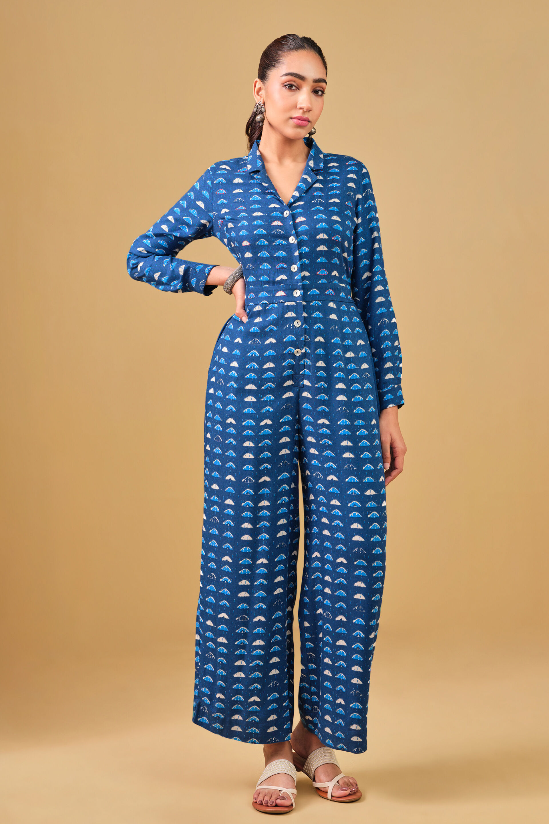 Geometric Blue Viscose Jumpsuit, Blue, image 2