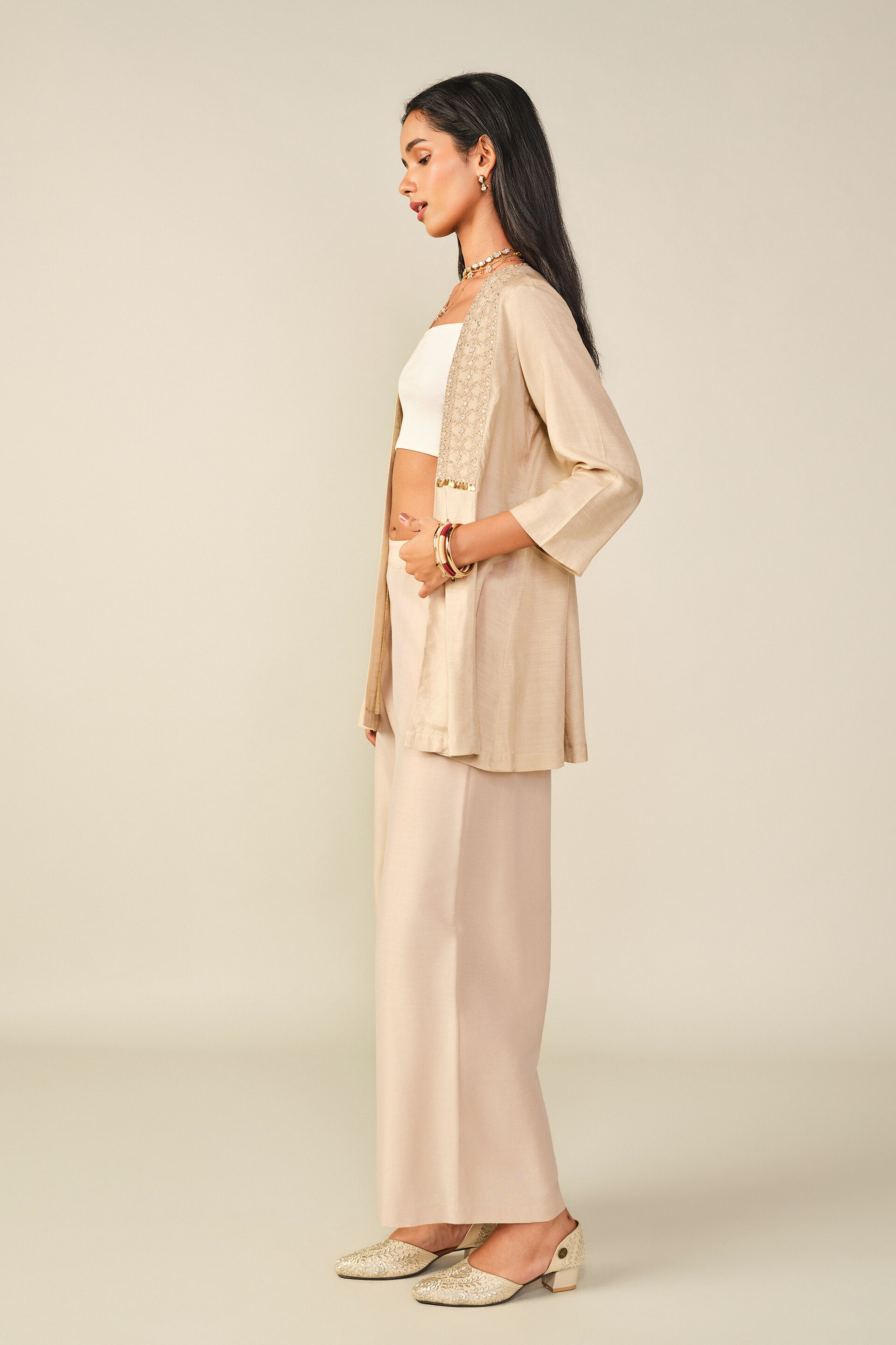 Embroidered Shrug in Beige, Beige, image 3
