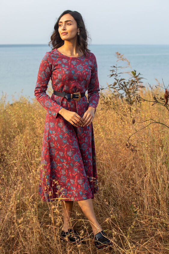 Coral Jacquard Flared Slip-On Dress, Coral, image 1