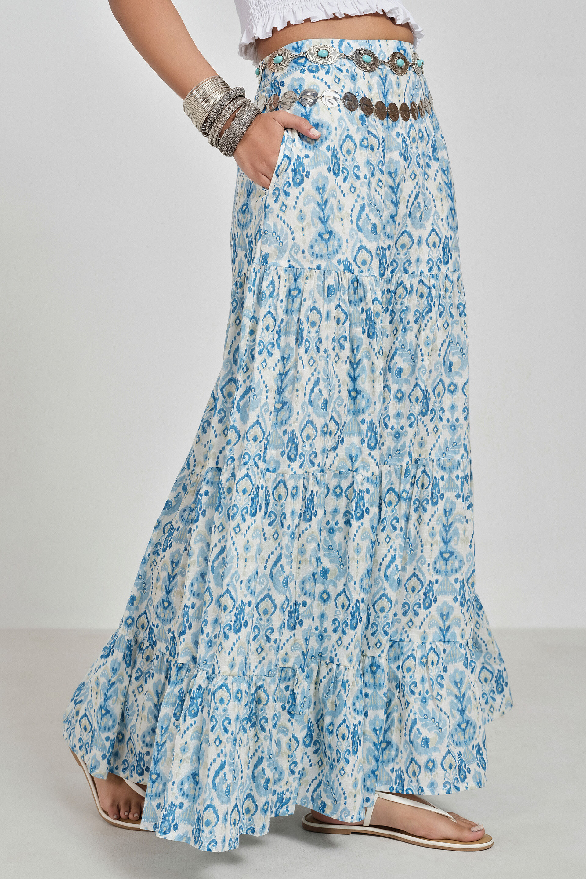 Itika Tiered Skirt, White, image 3