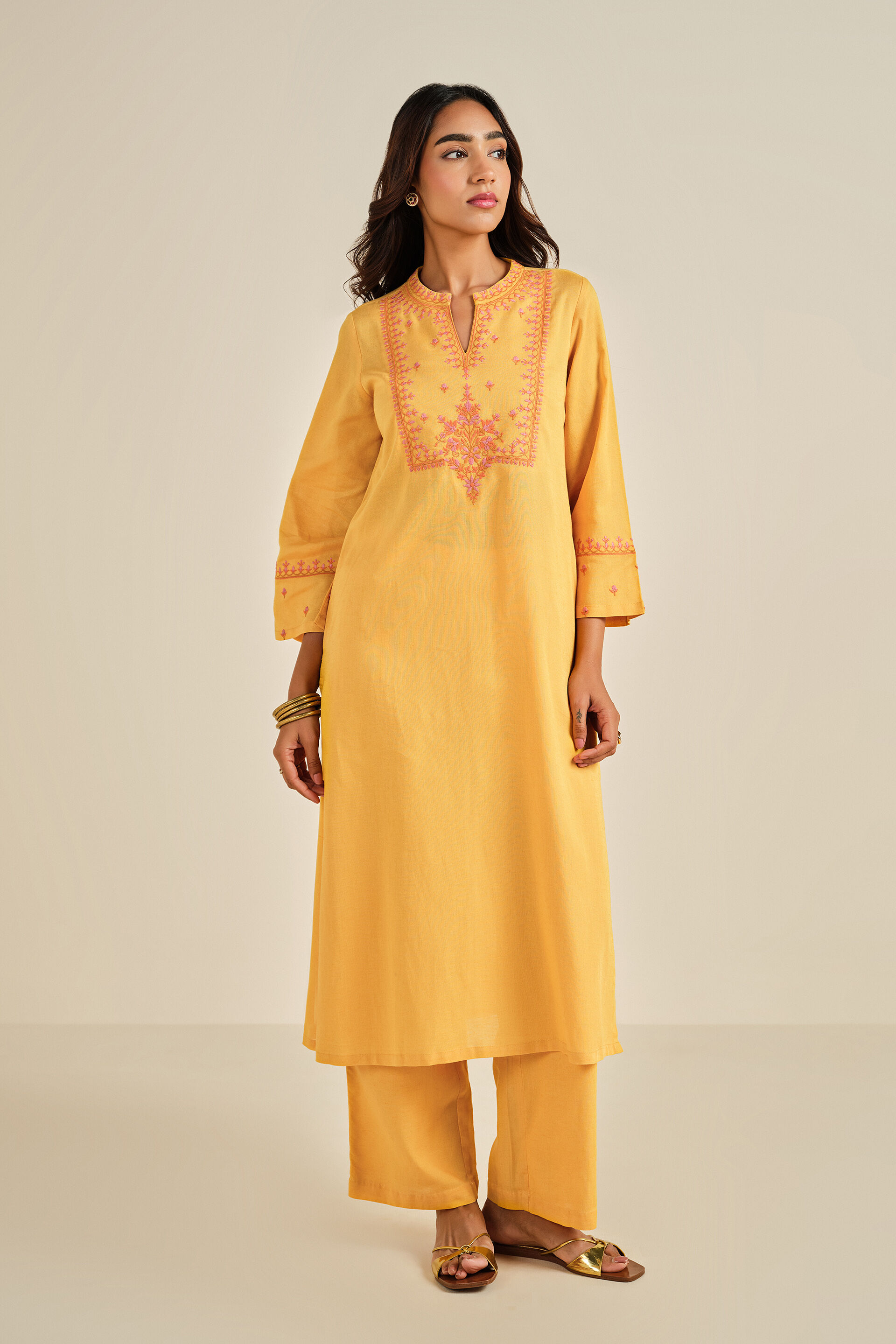 Kesar Fields Kurta Set, Mustard, image 2