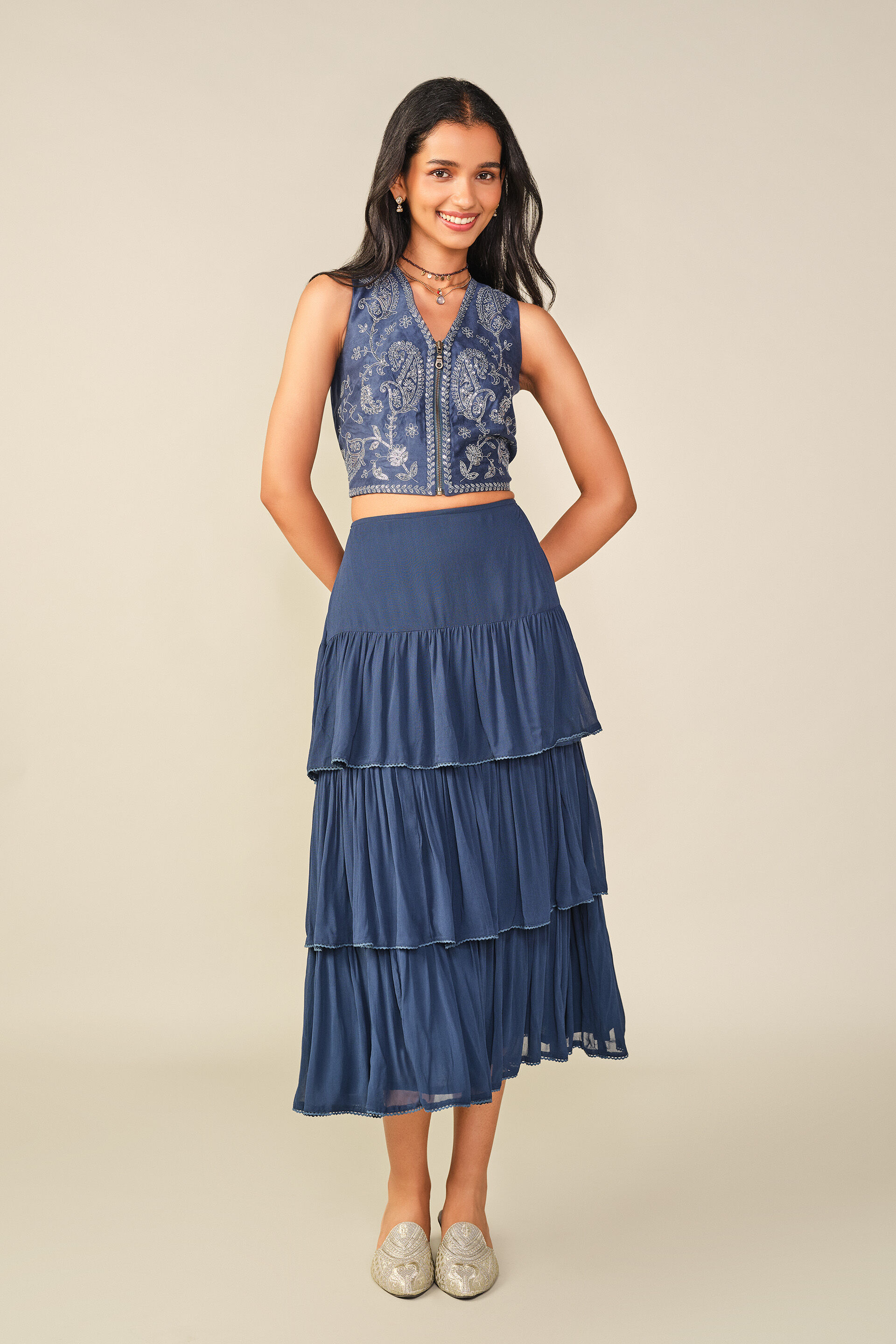 Embroidered Waistcoat in Blue, Blue, image 3