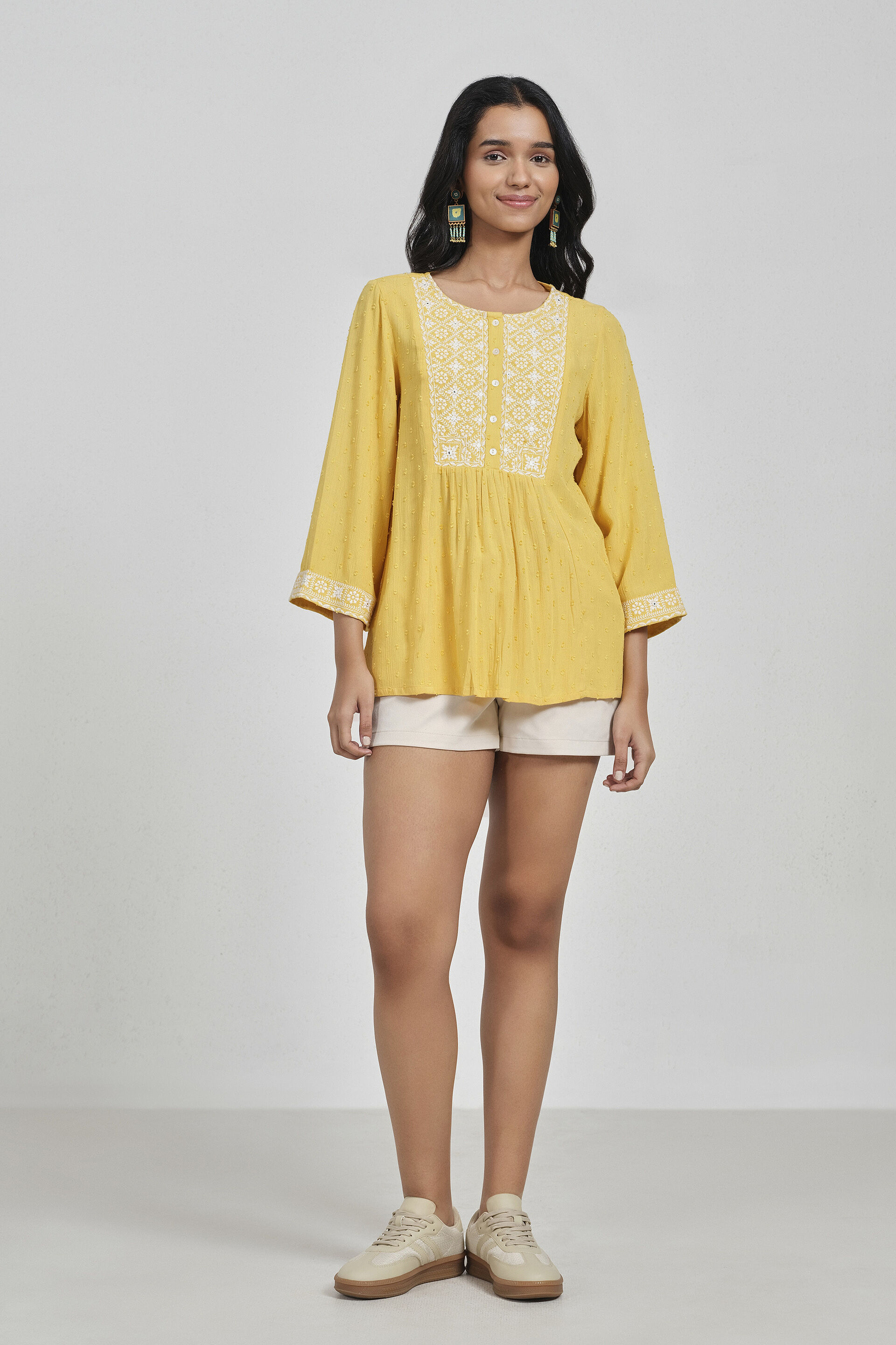 Eva Mustard Embroidered Top, Mustard, image 2