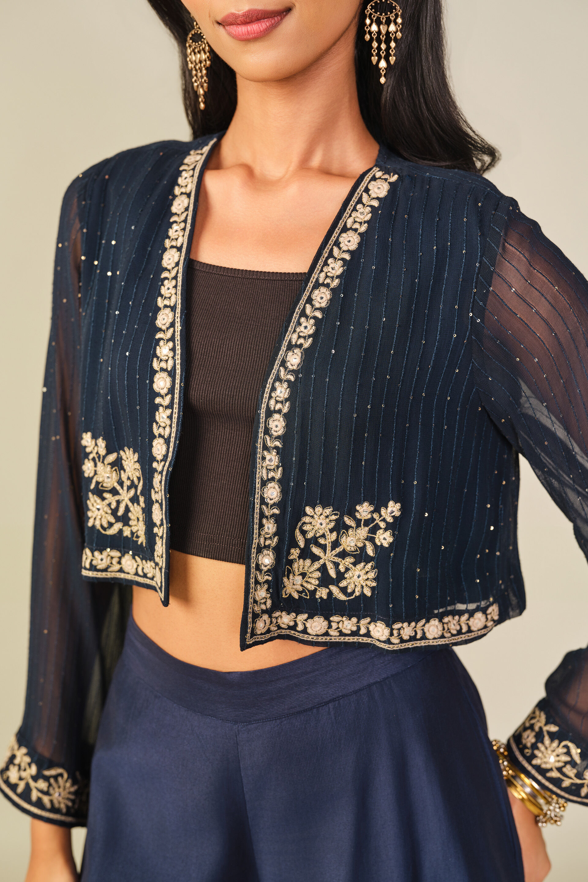 Embroidered Cropped Shrug in Indigo, Indigo, image 2