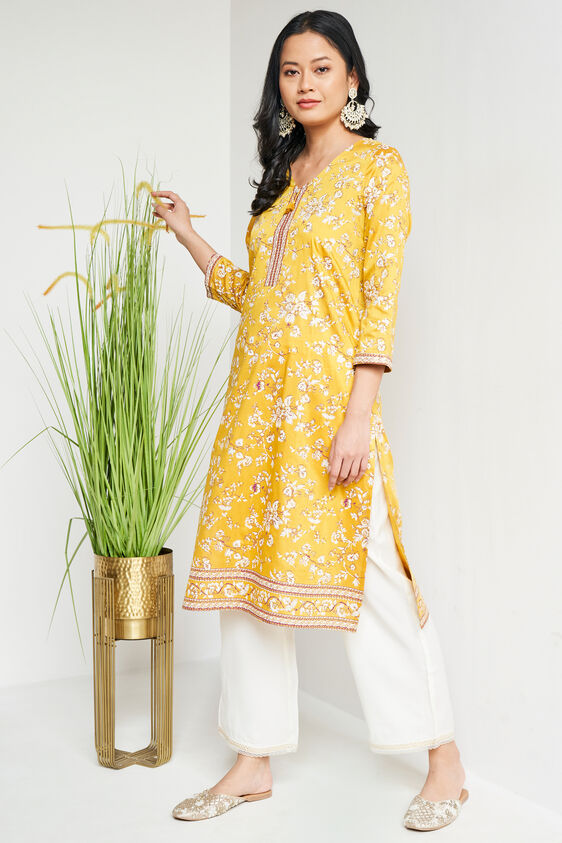 Floral Tie-Ups Straight Kurta, Mustard, image 4
