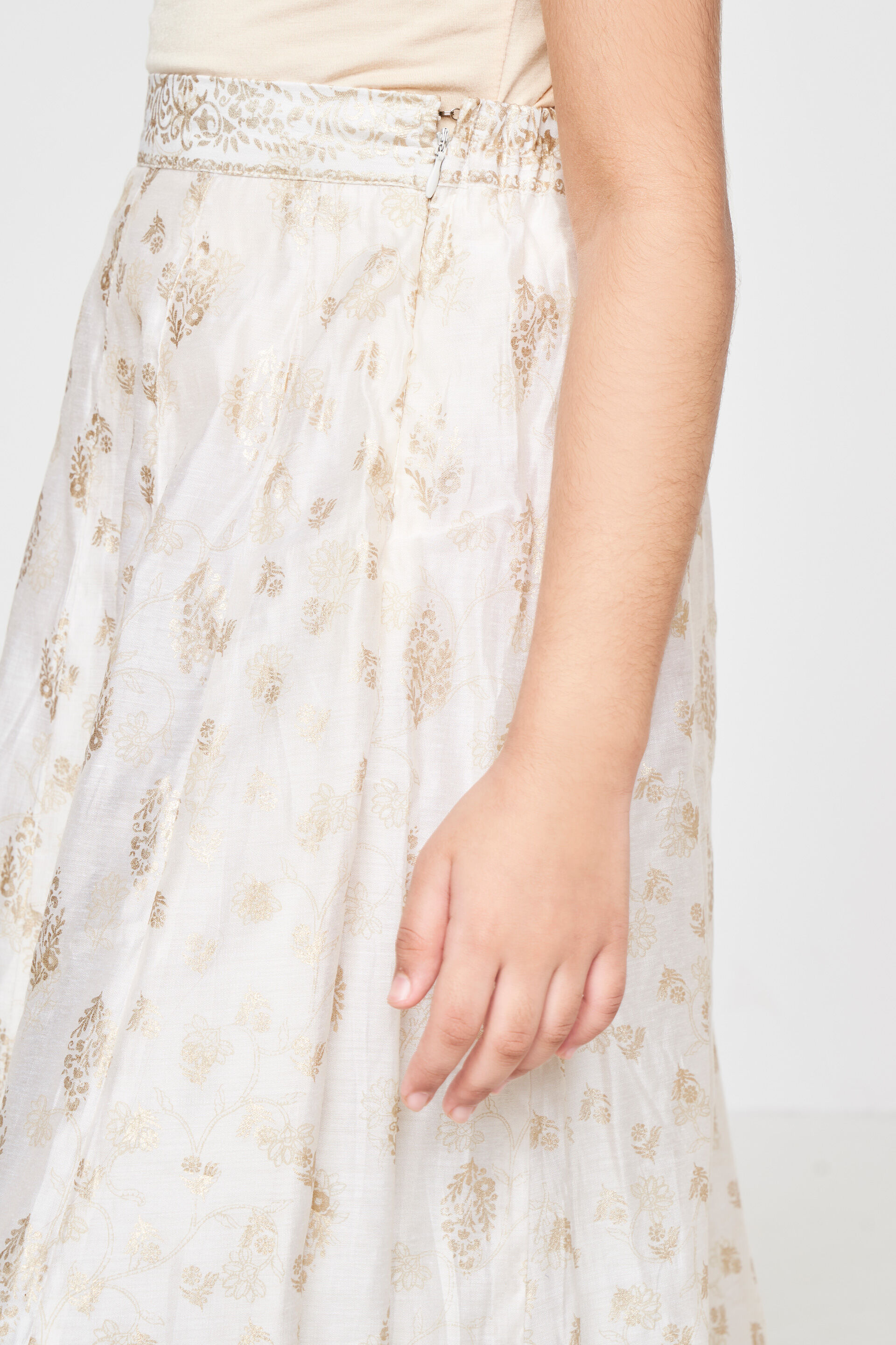 Off White Floral Flared Skirt, Off White, image 7