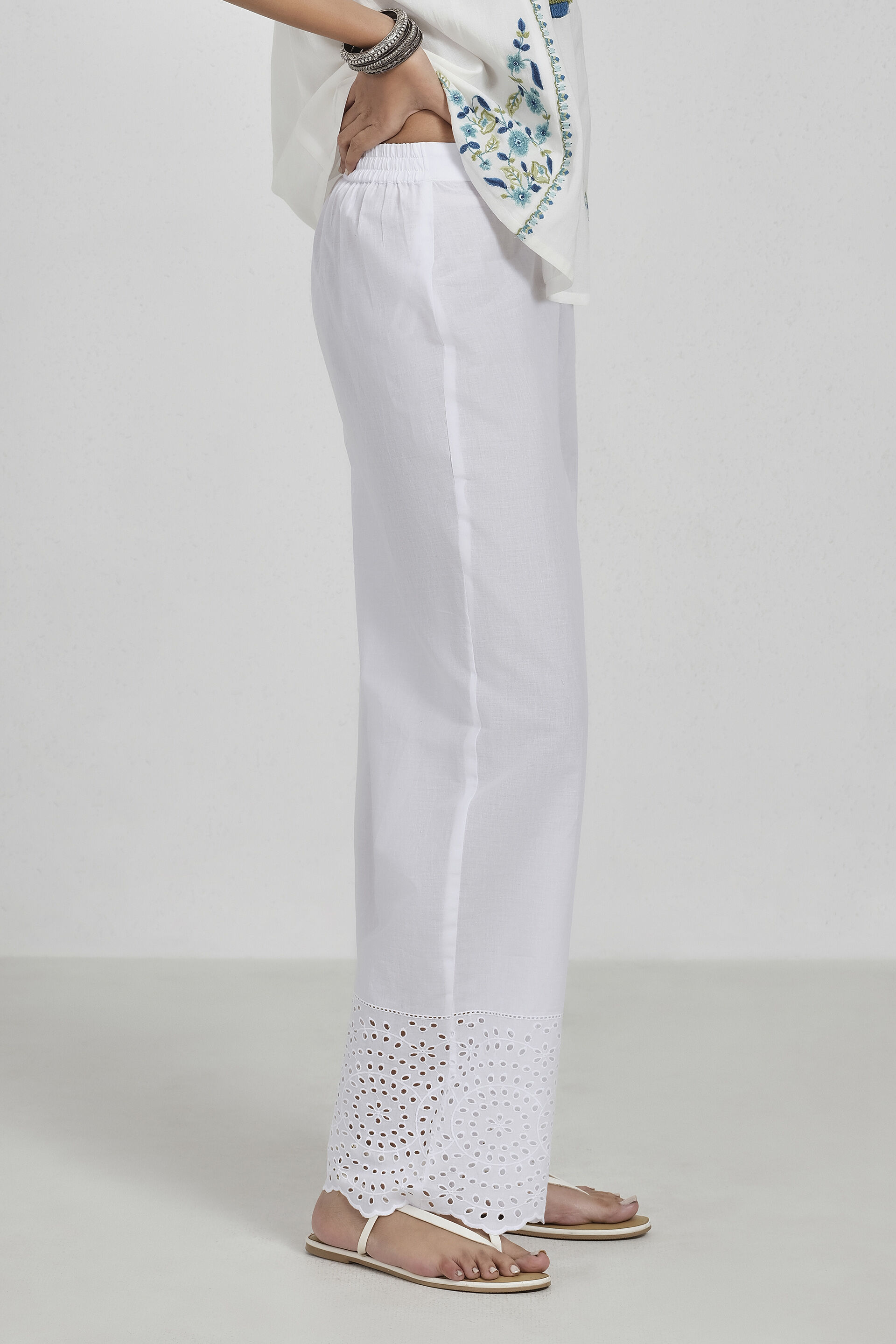 Full White Straight Pants, White, image 4