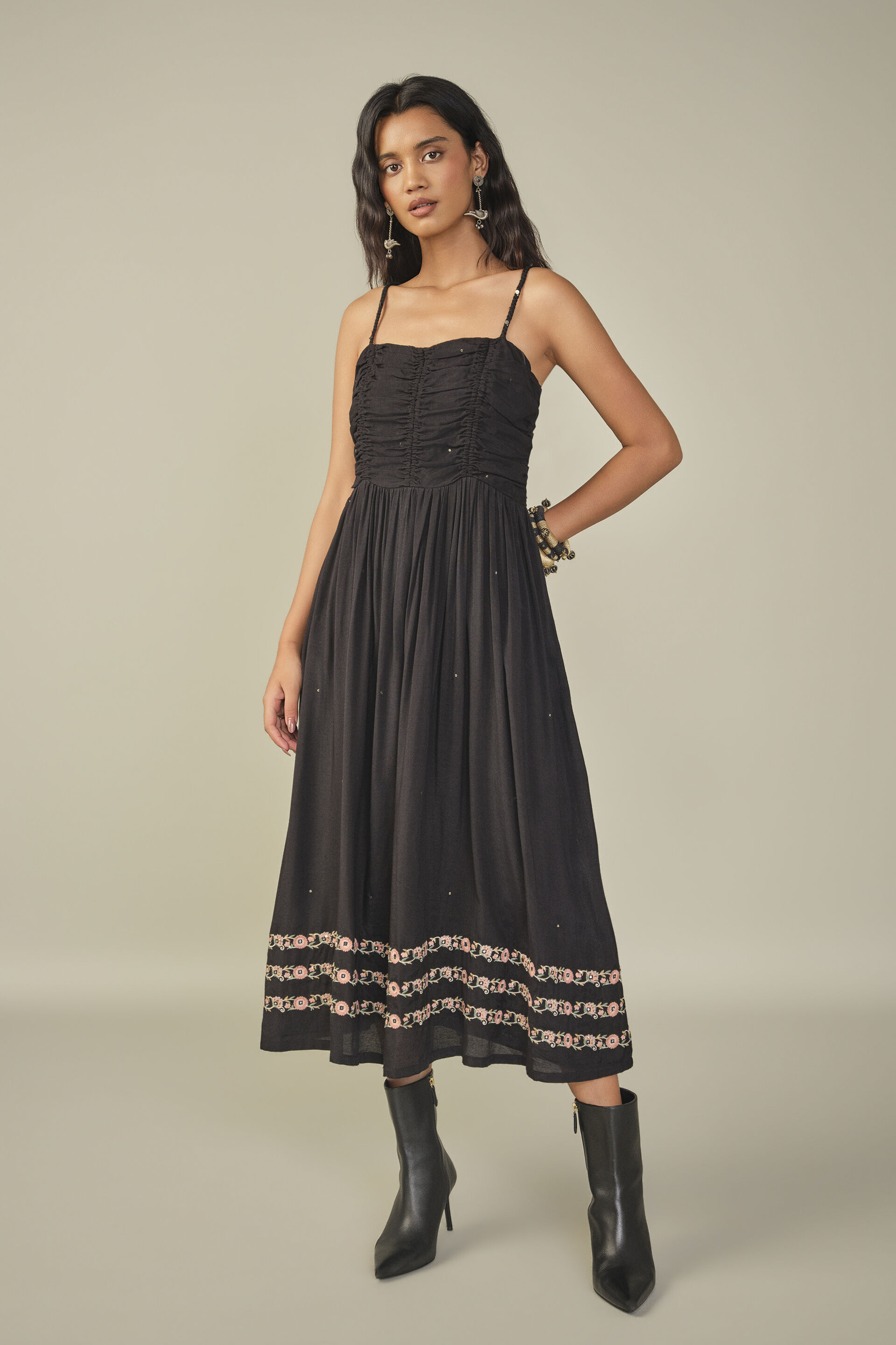 Strappy Midi Dress in Black