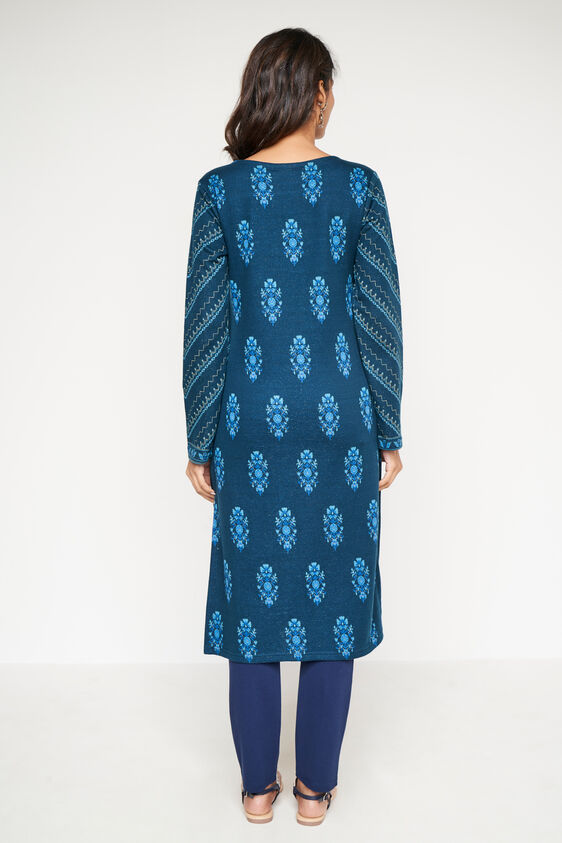 Blue Jacquard Straight Slip-On Kurta, Blue, image 6