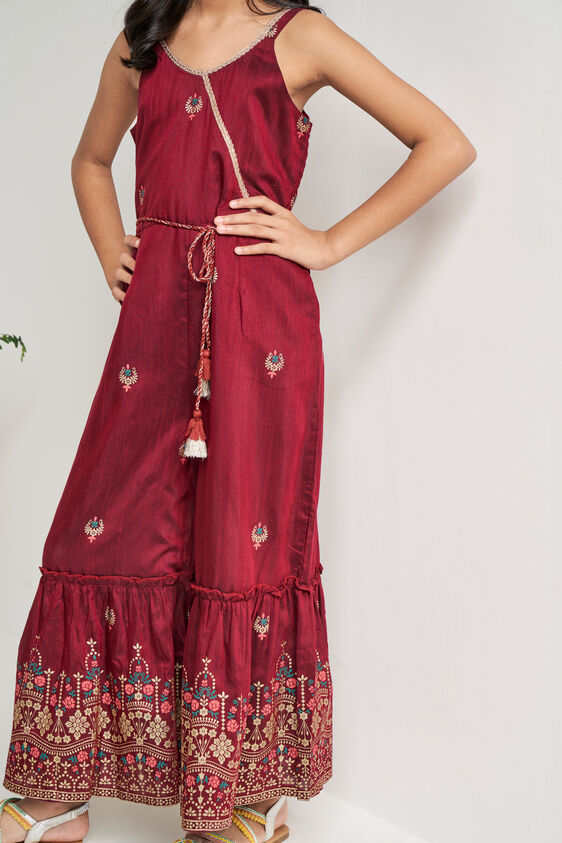 Indigo Ethnic Motifs Flared Jumpsuit, Maroon, image 6