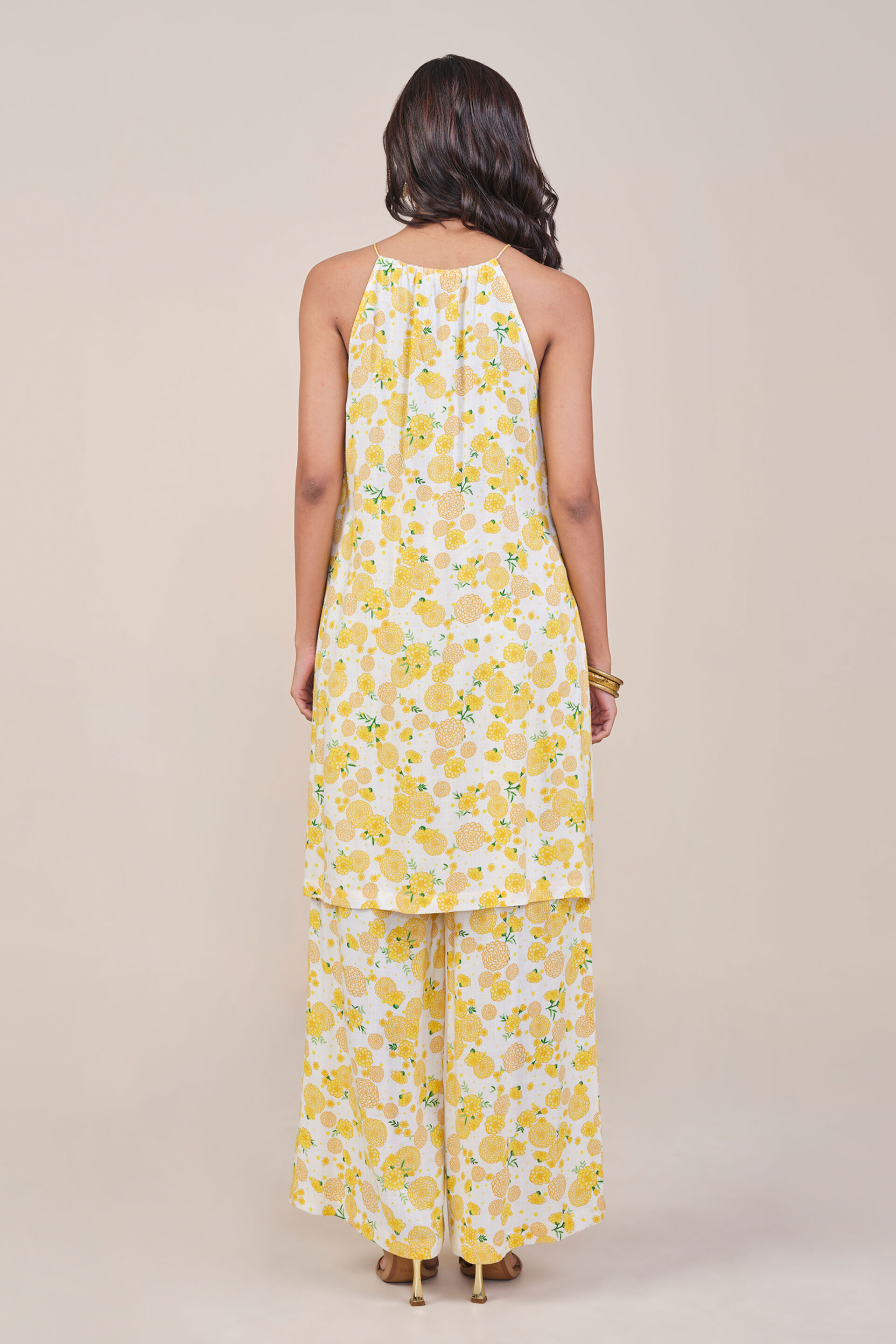 Off White & Yellow Floral Kurta Set, Off White, image 4