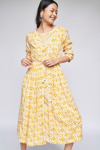 1 - Yellow Geometric Fit & Flare Dress, image 2