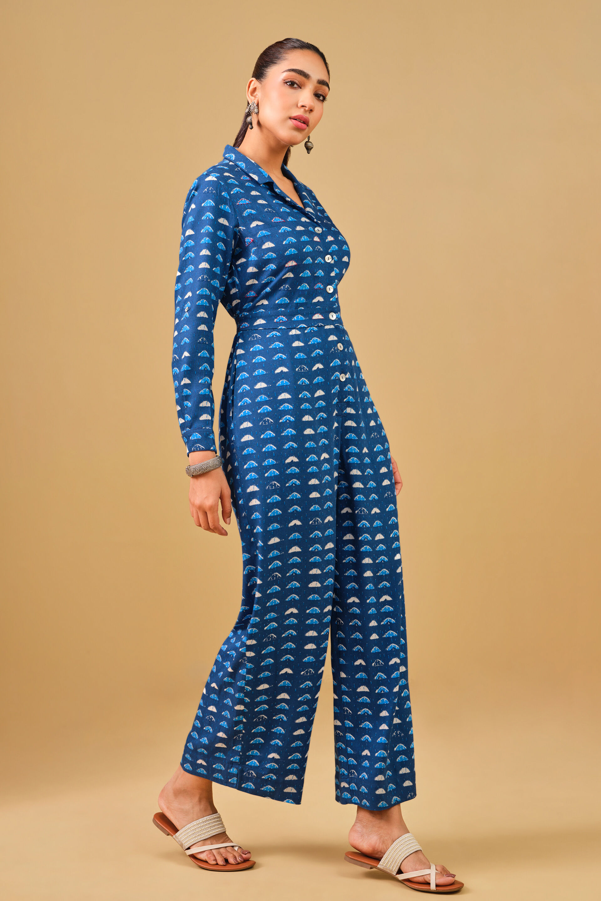 Geometric Blue Viscose Jumpsuit, Blue, image 3