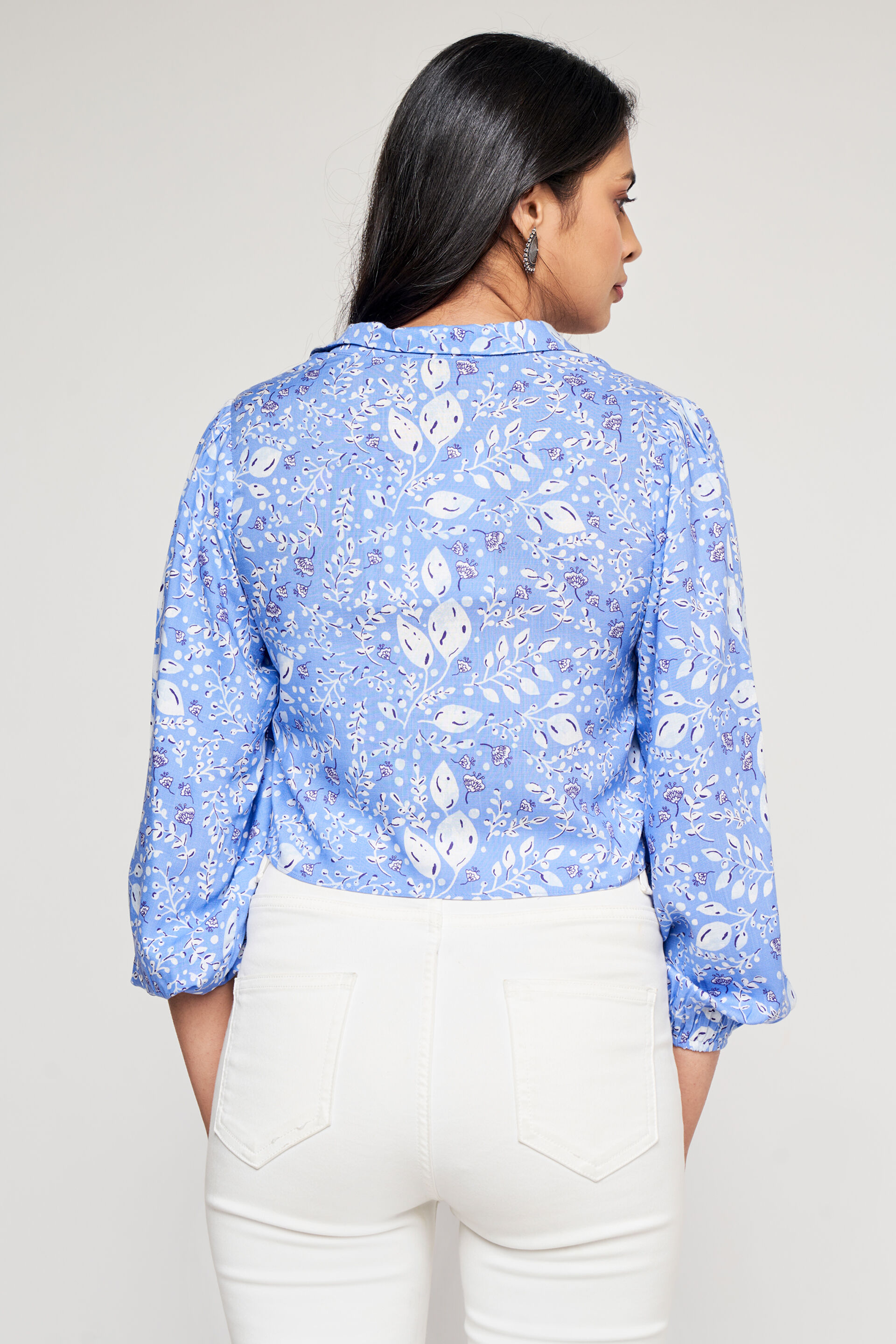 Blue Floral Cropped Top, Blue, image 3