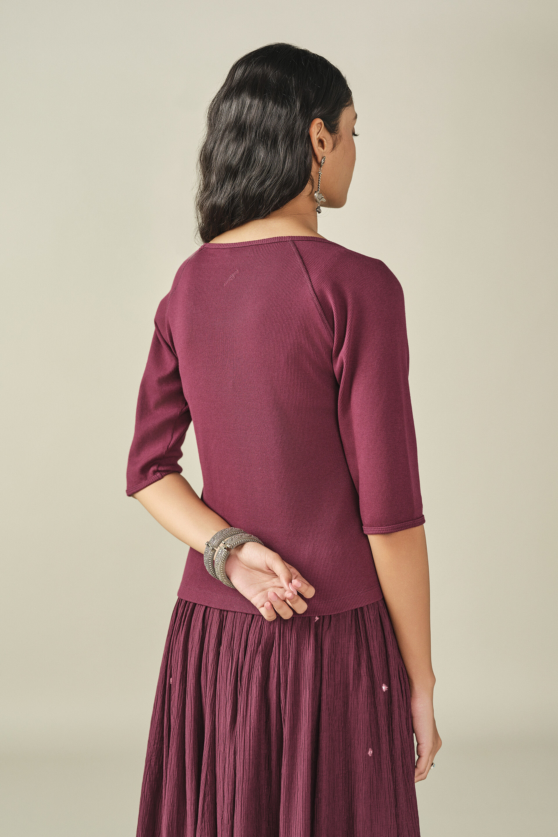 Solid Scoop Neck Top in Wine, Wine, image 5