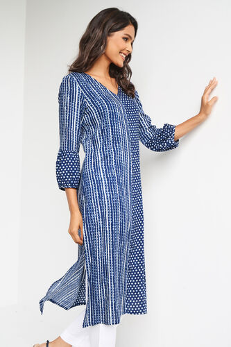 Indigo Ethnic Motifs Straight Slip-On Kurta, Indigo, image 3