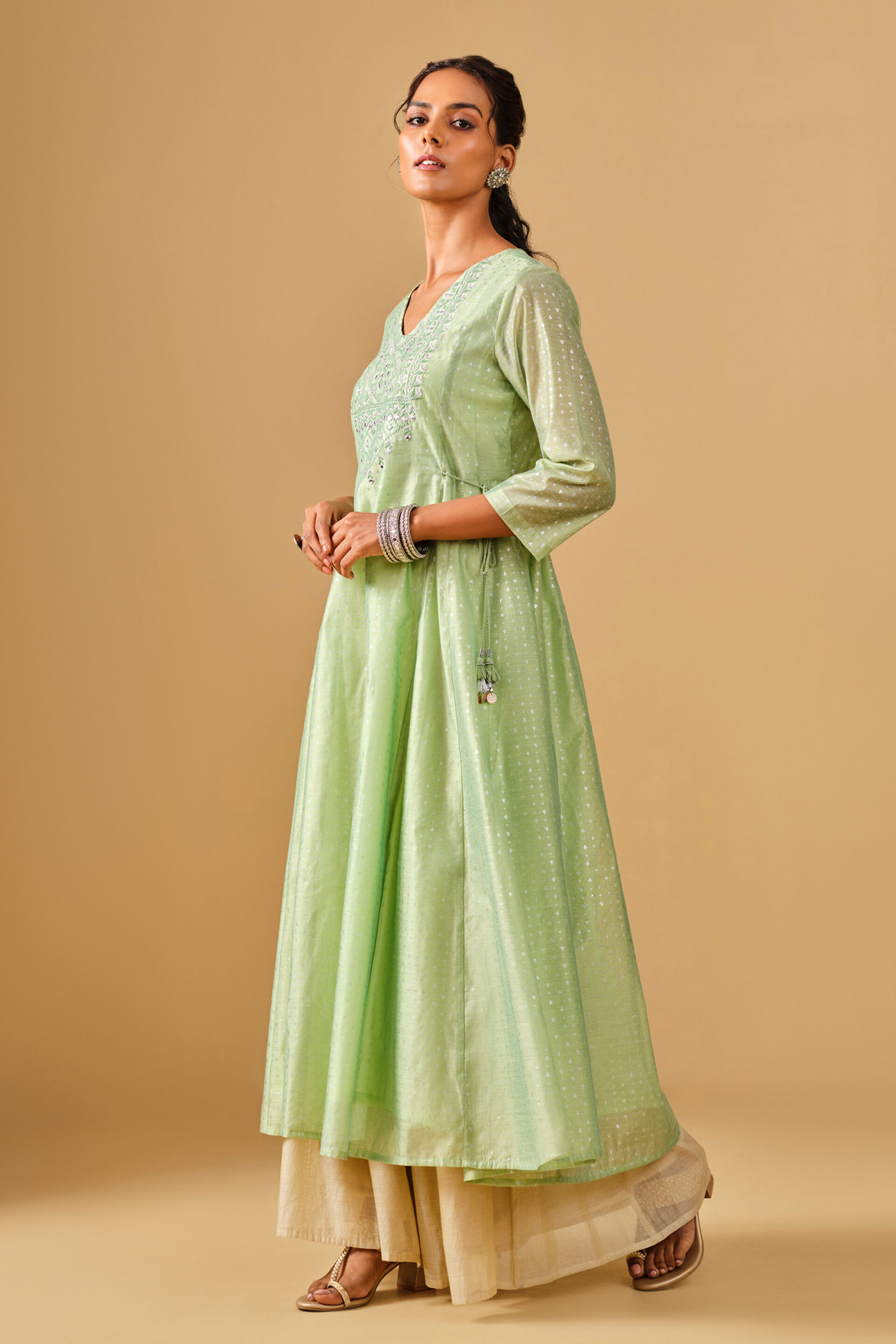 Festive Mint Green Fit and Flare Kurta, Mint, image 2