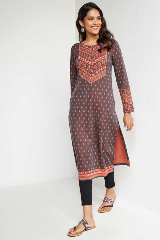Brown Jacquard Straight Slip-On Kurta, Brown, image 5