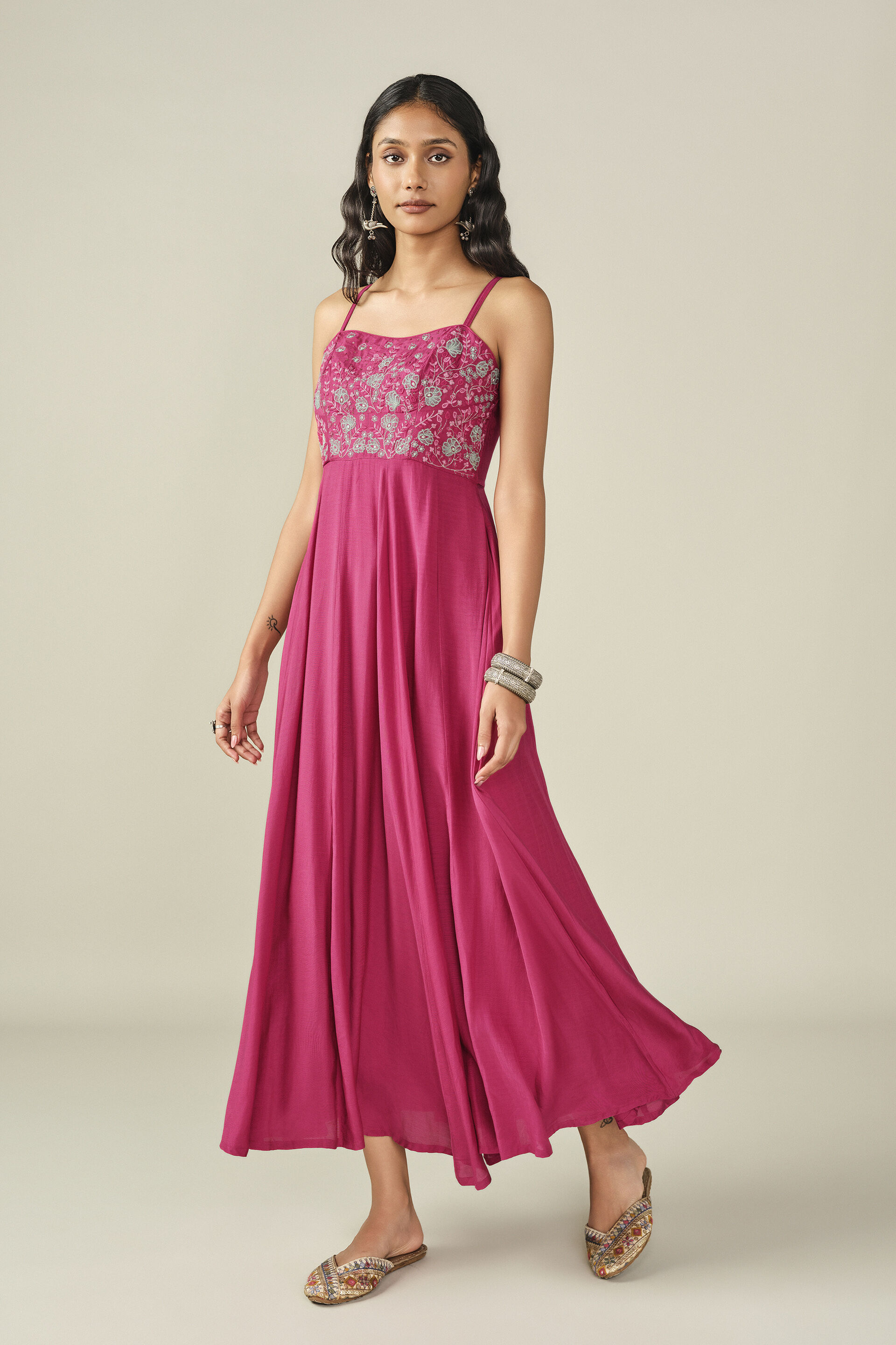 Strappy Midi Dress in Fuchsia, Fuschia, image 3