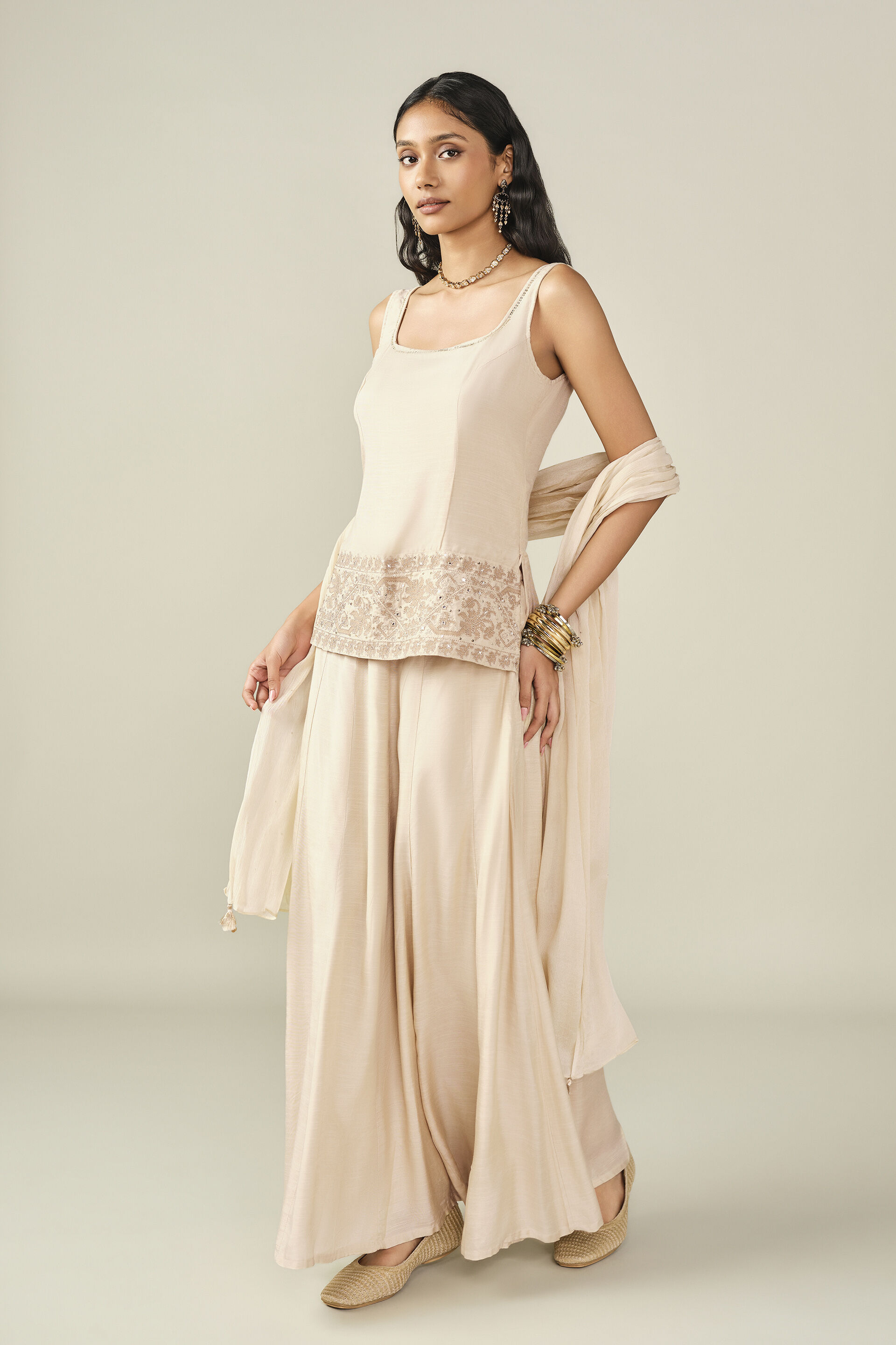 Embroidered Skirt Set in Beige, Beige, image 5