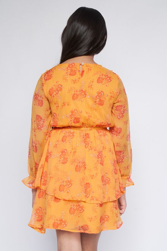 Orange Ruffles Floral Dress, Orange, image 4