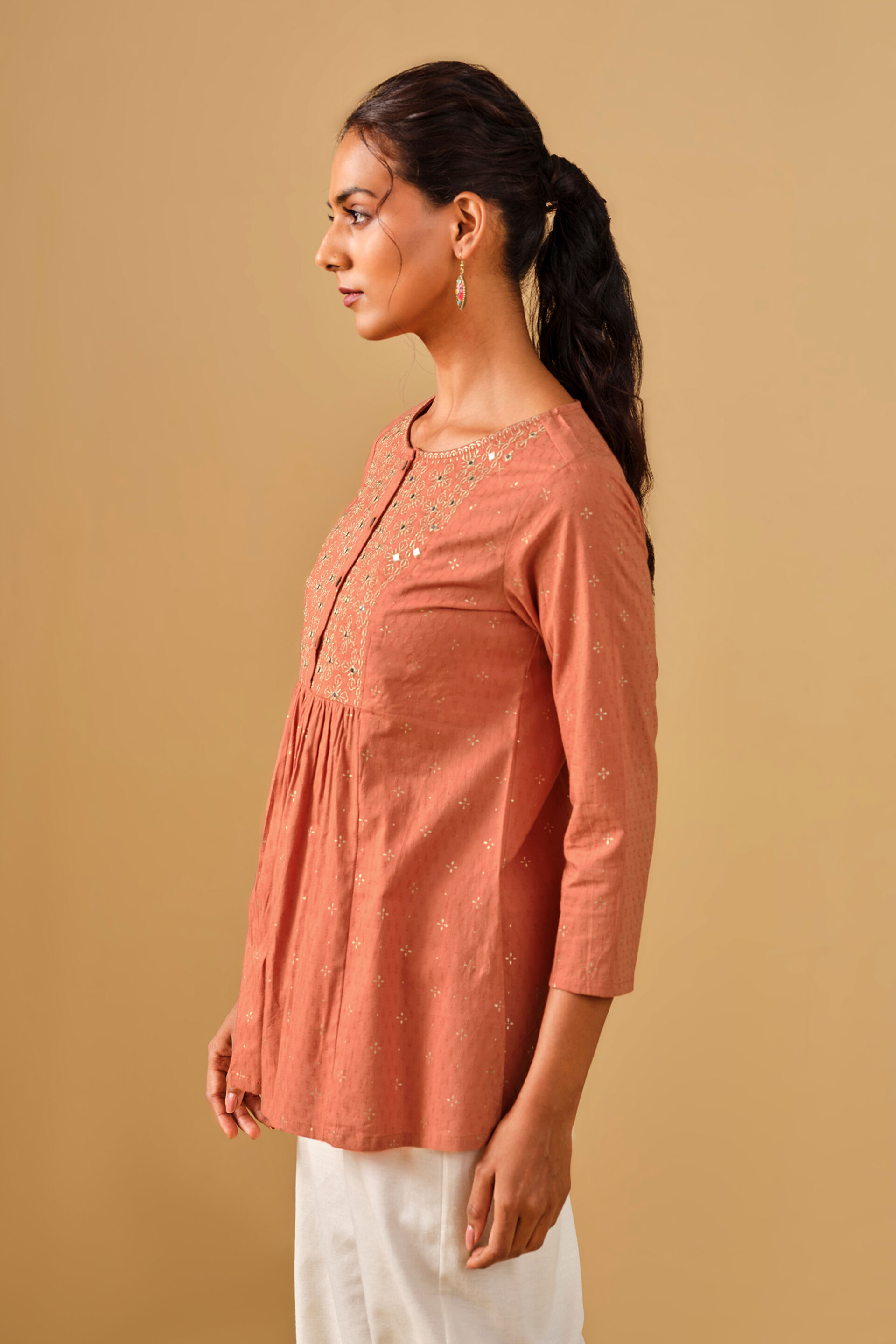 Embroidered Cotton Top, Rust, image 4