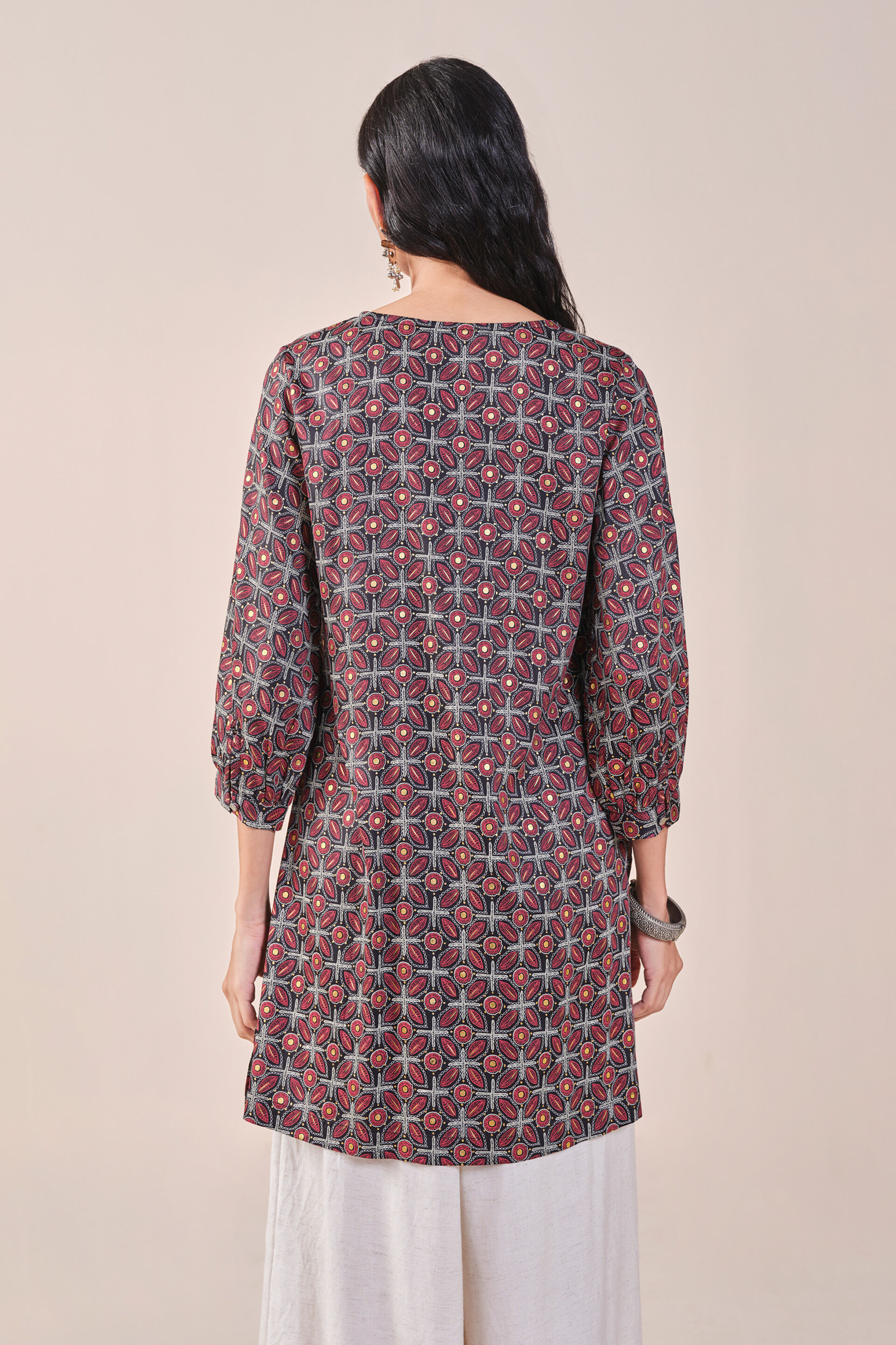 Floral Print Embroidered Tunic, Black, image 6