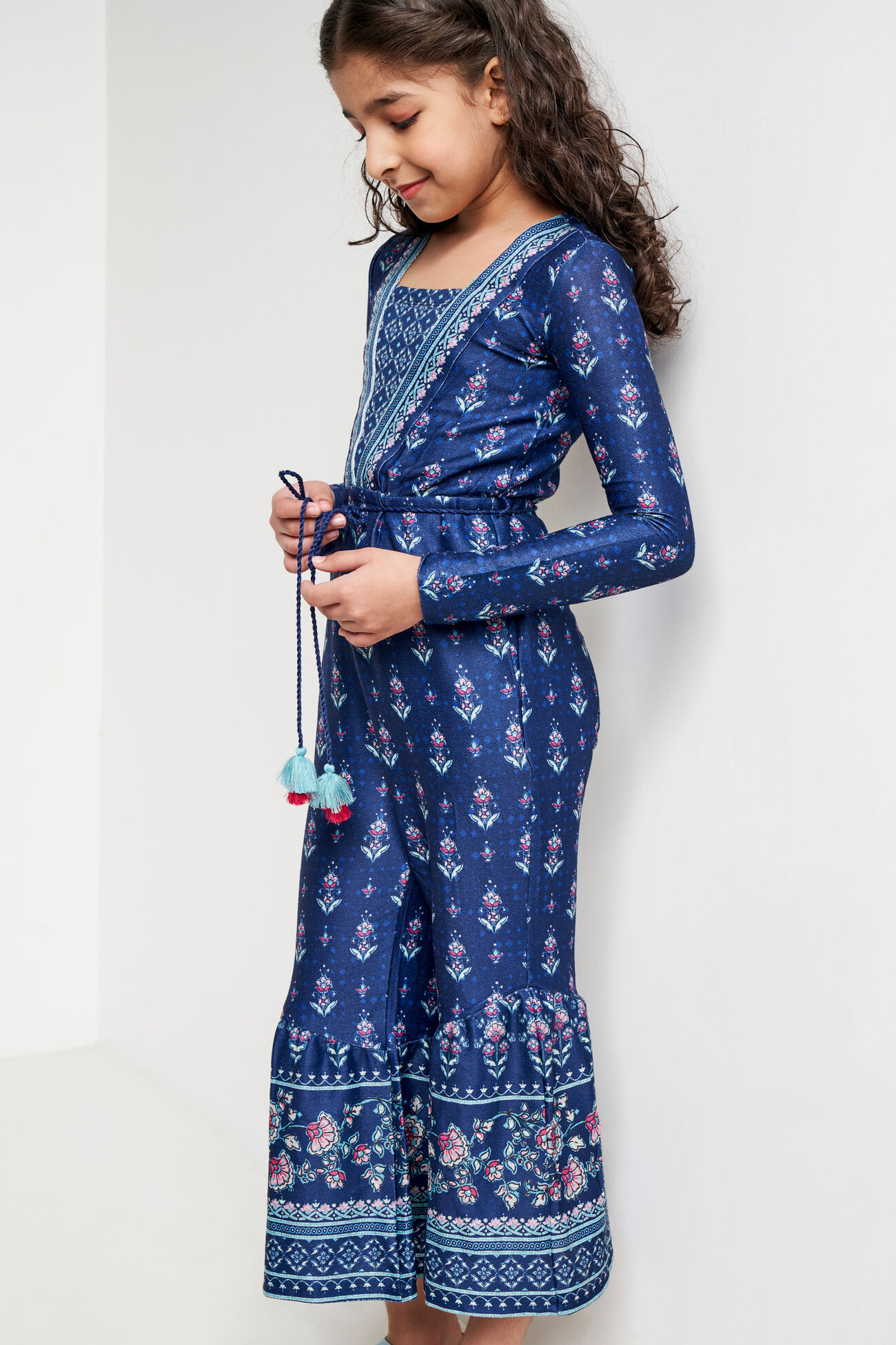 Buy Blue Ethnic Motifs TieUps Jumpsuit Online at Best Price at Global