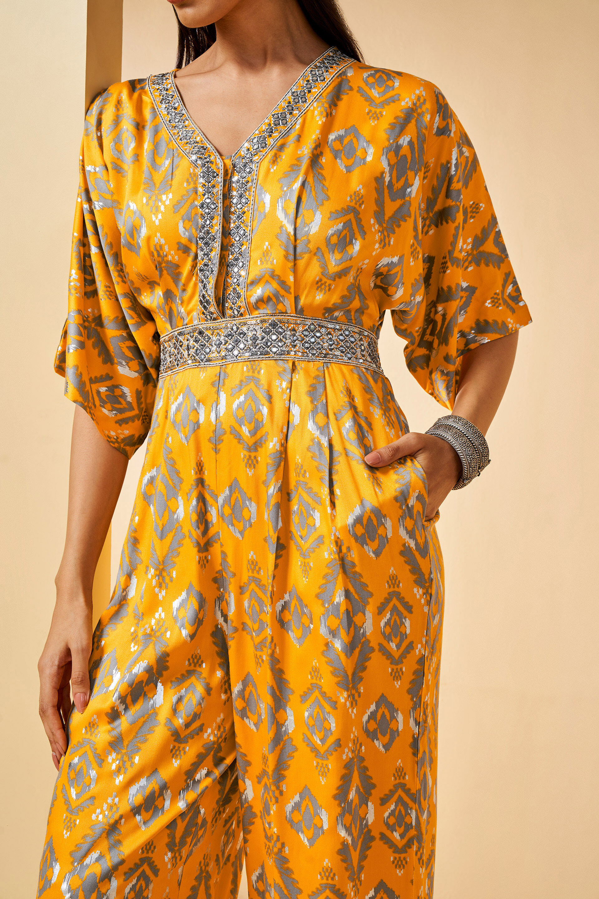 Yellow Embroidered Jumpsuit