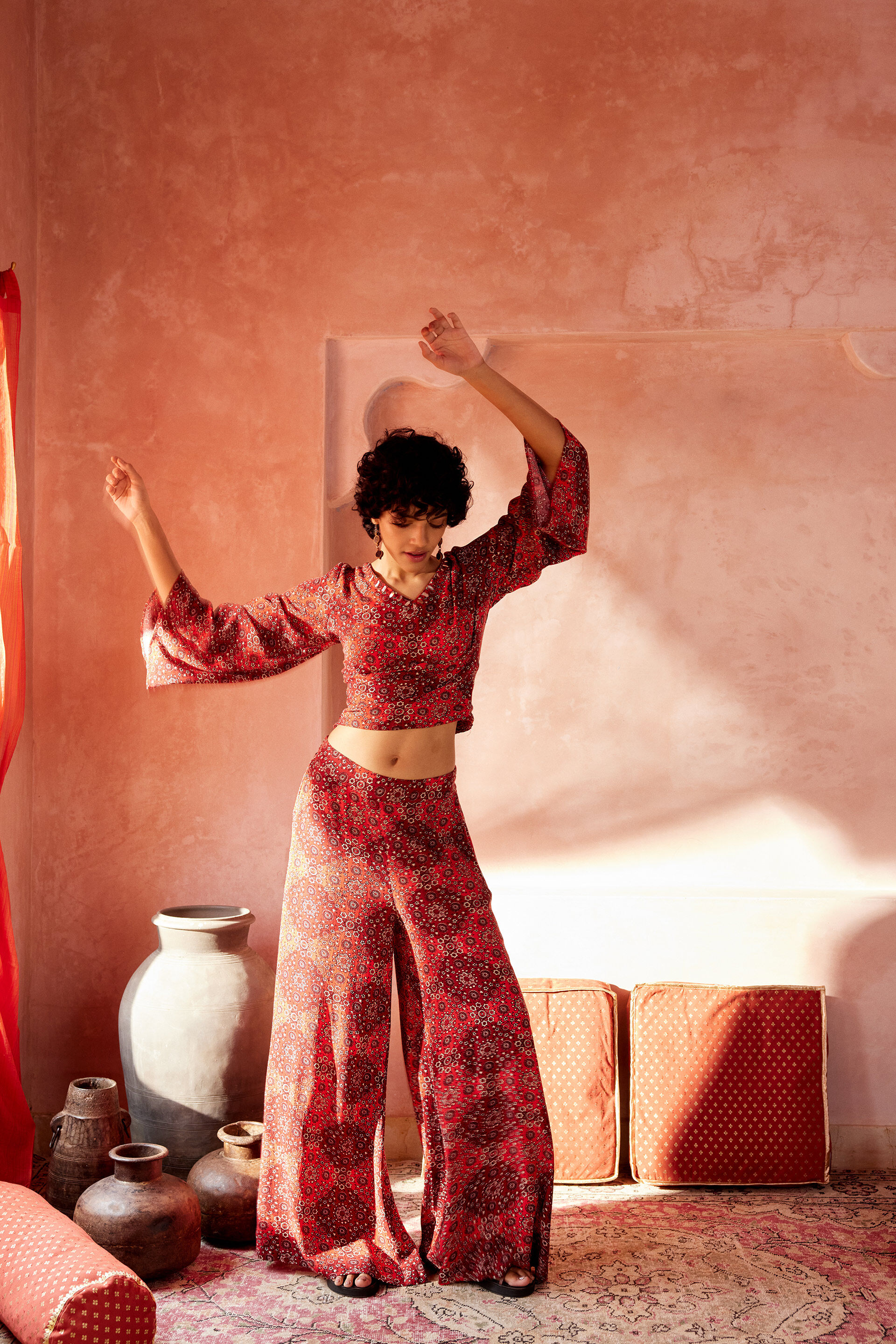 Rust Viscose Crop Top & Pant Set, Rust, image 3