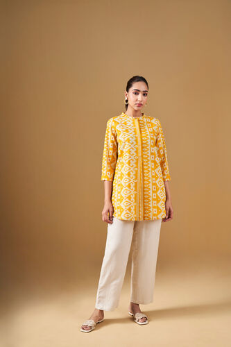 Ikat Print Cotton Yellow Tunic, Yellow, image 1