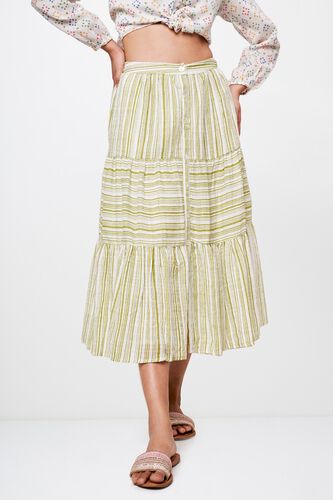 1 - Olive Stripes Calf length Skirt, image 1