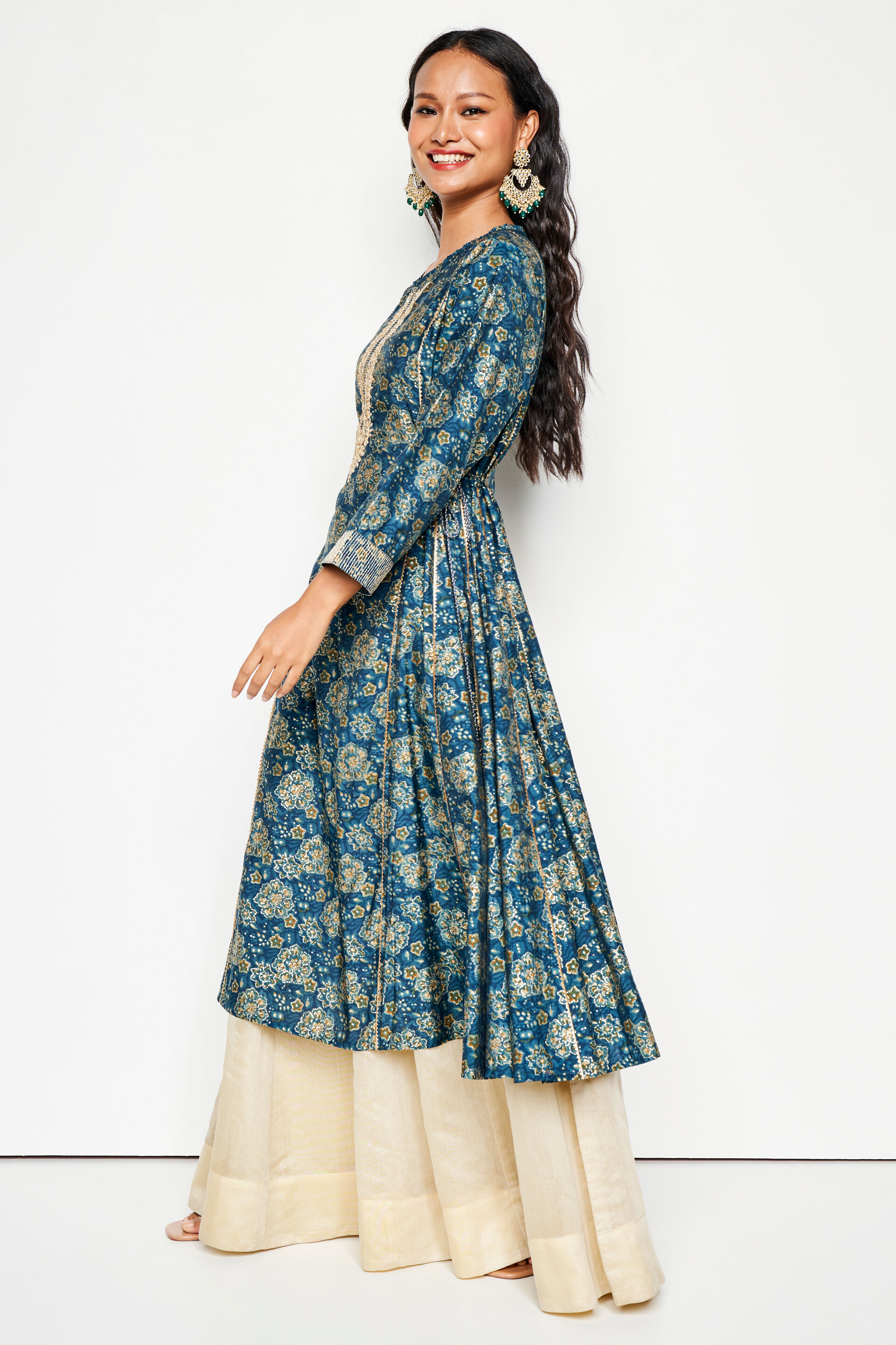 Saj Fit And Flare Kurta, Teal, image 6