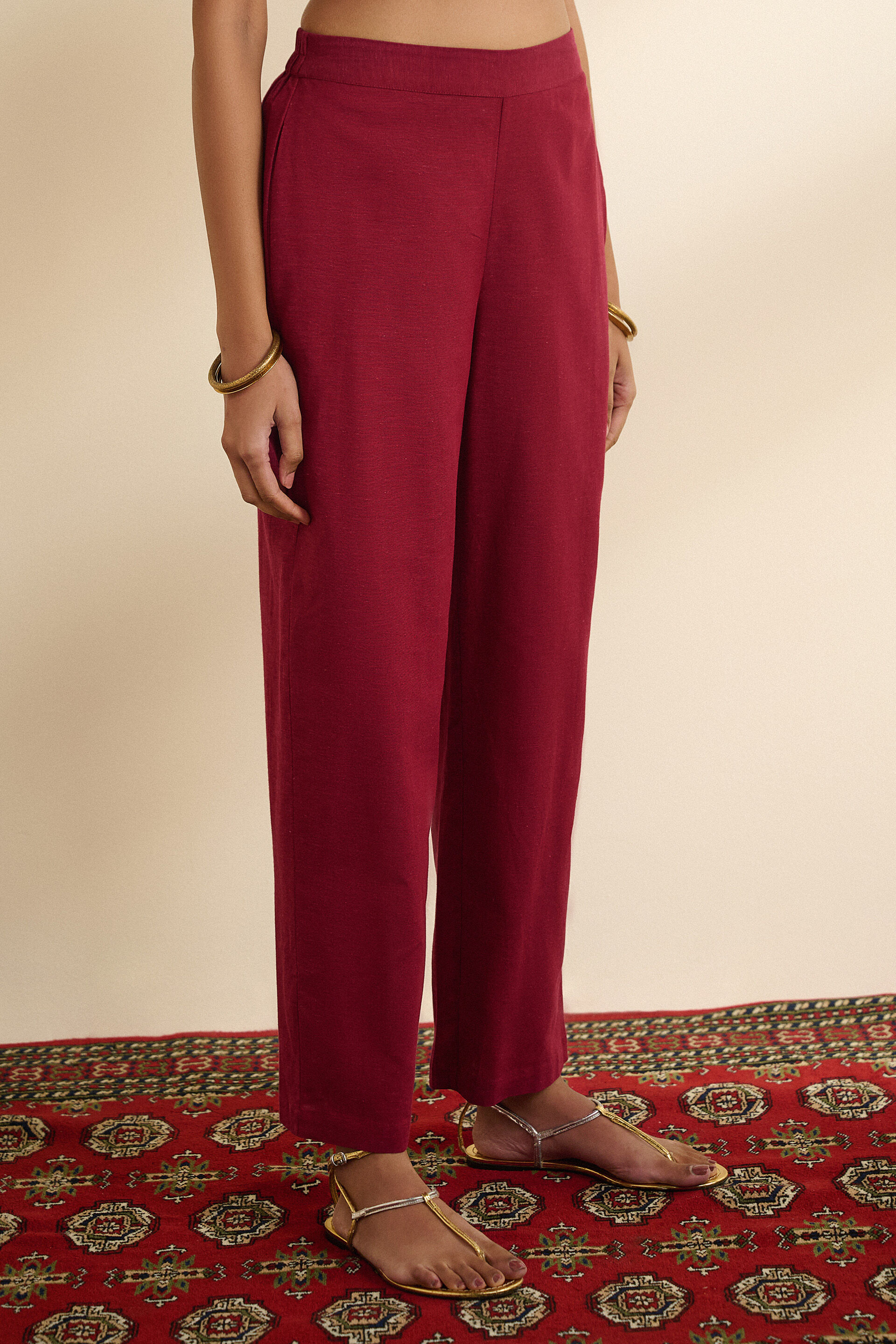 Straight Fit Wine Pants, Wine, image 3