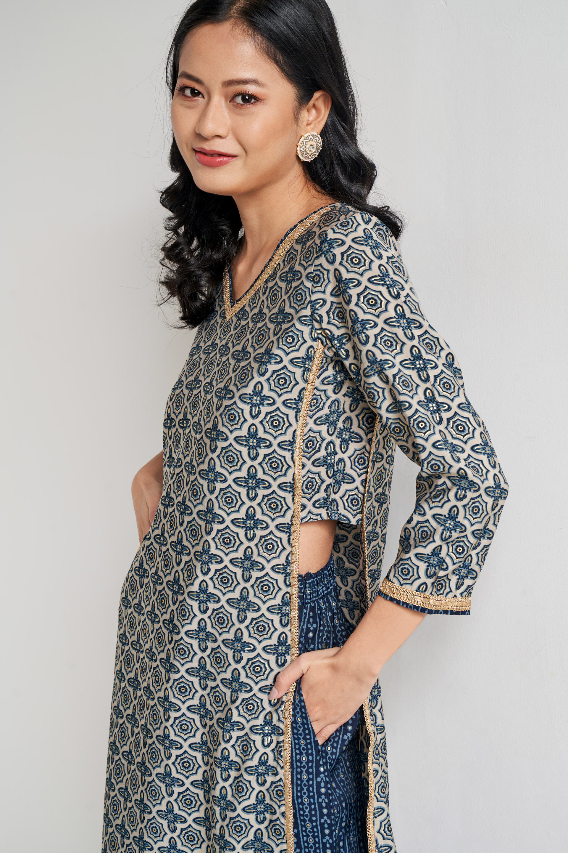 Dark Blue Geometric Lace Straight Set, Dark Blue, image 5