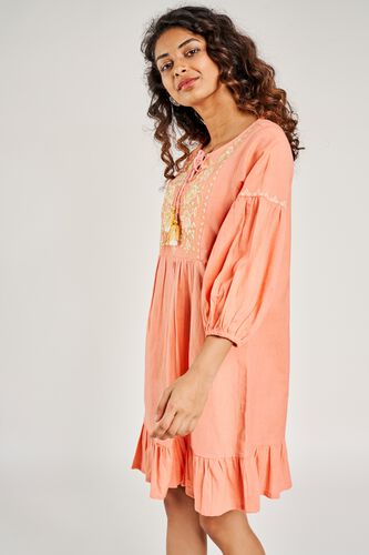 3 - Coral Solid Embroidered Dress, image 3