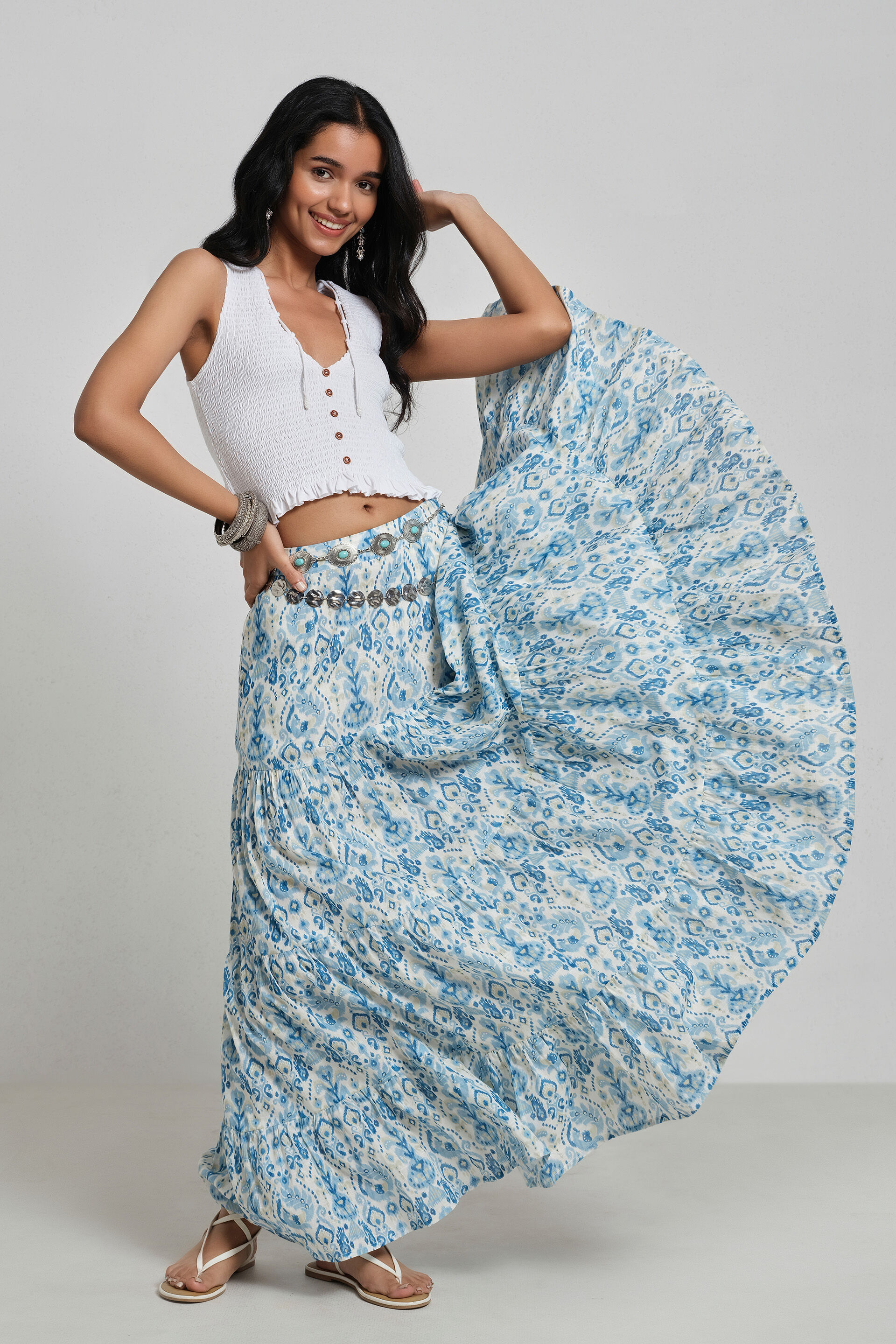 Itika Tiered Skirt, White, image 2