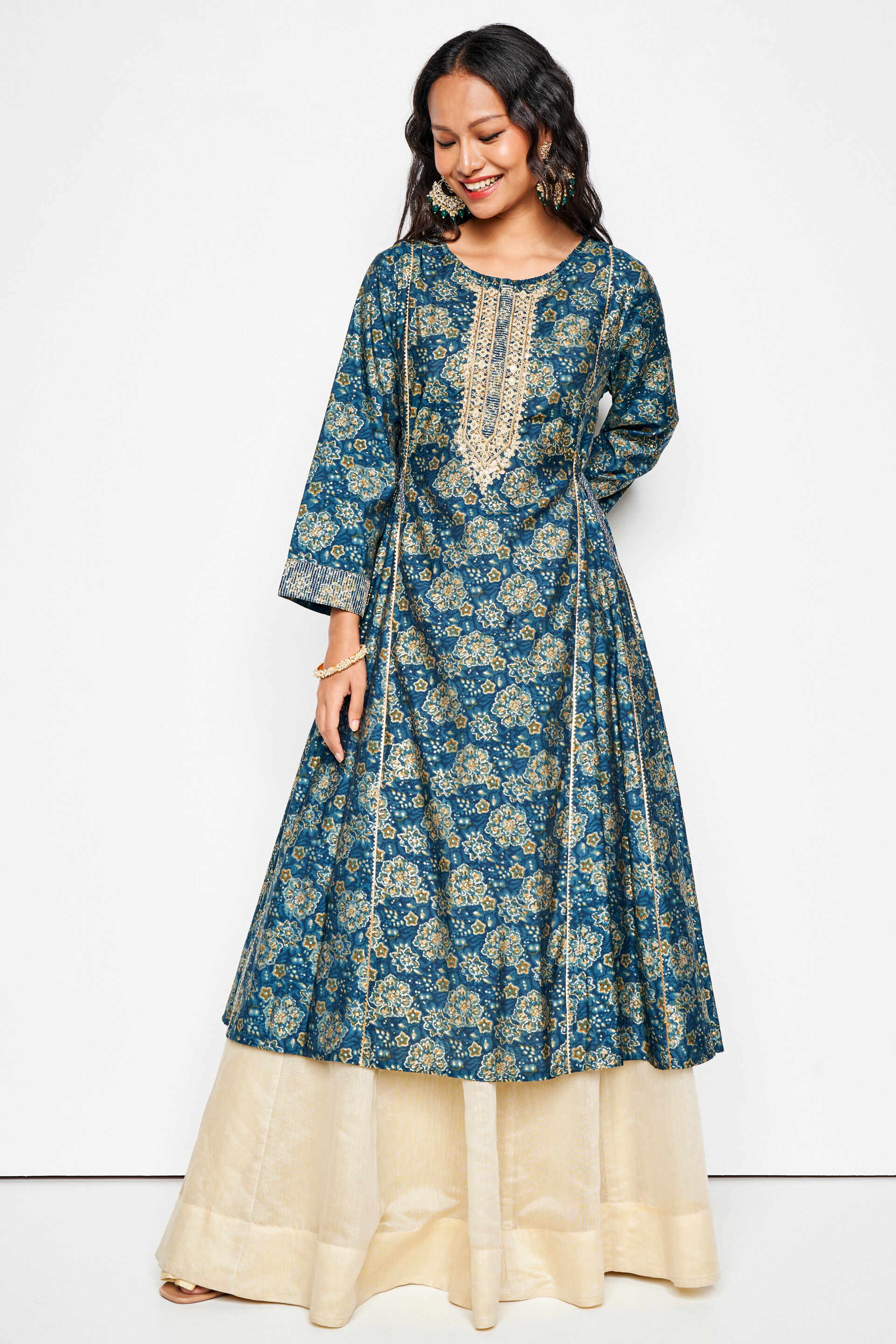 Saj Fit And Flare Kurta, Teal, image 4